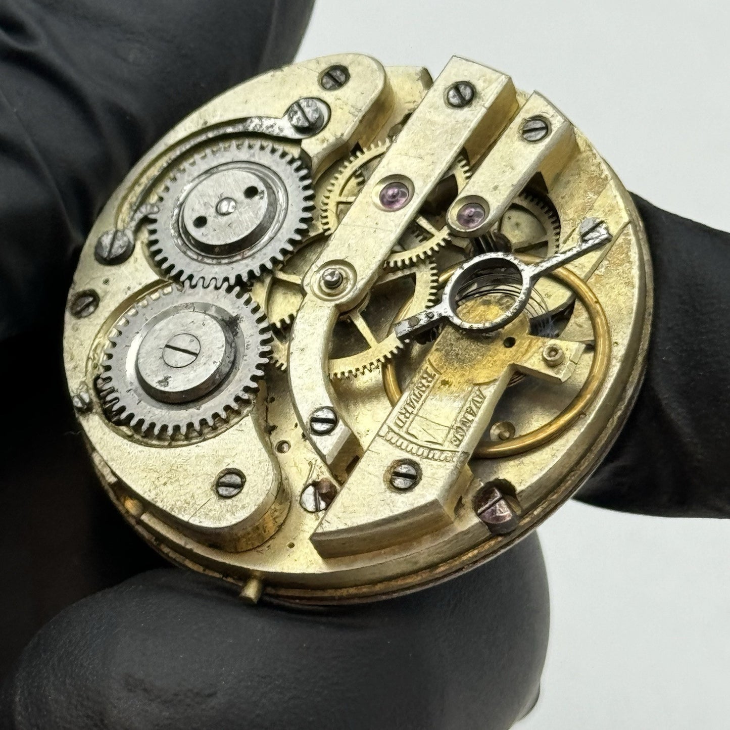 40.5mm Antique Top Wind Pocket Watch Movement - Porcelain Dial PARTS REPAIR