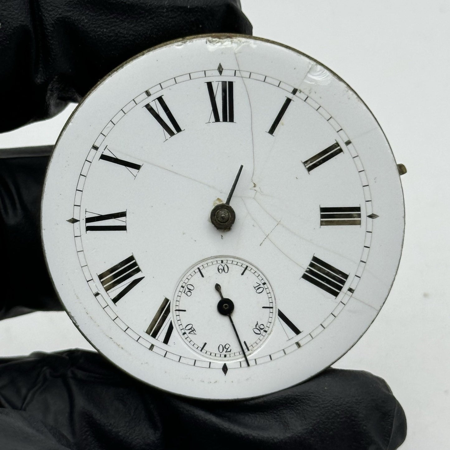 43.1mm Interesting Antique Pocket Watch Movement - Porcelain Dial PARTS REPAIR