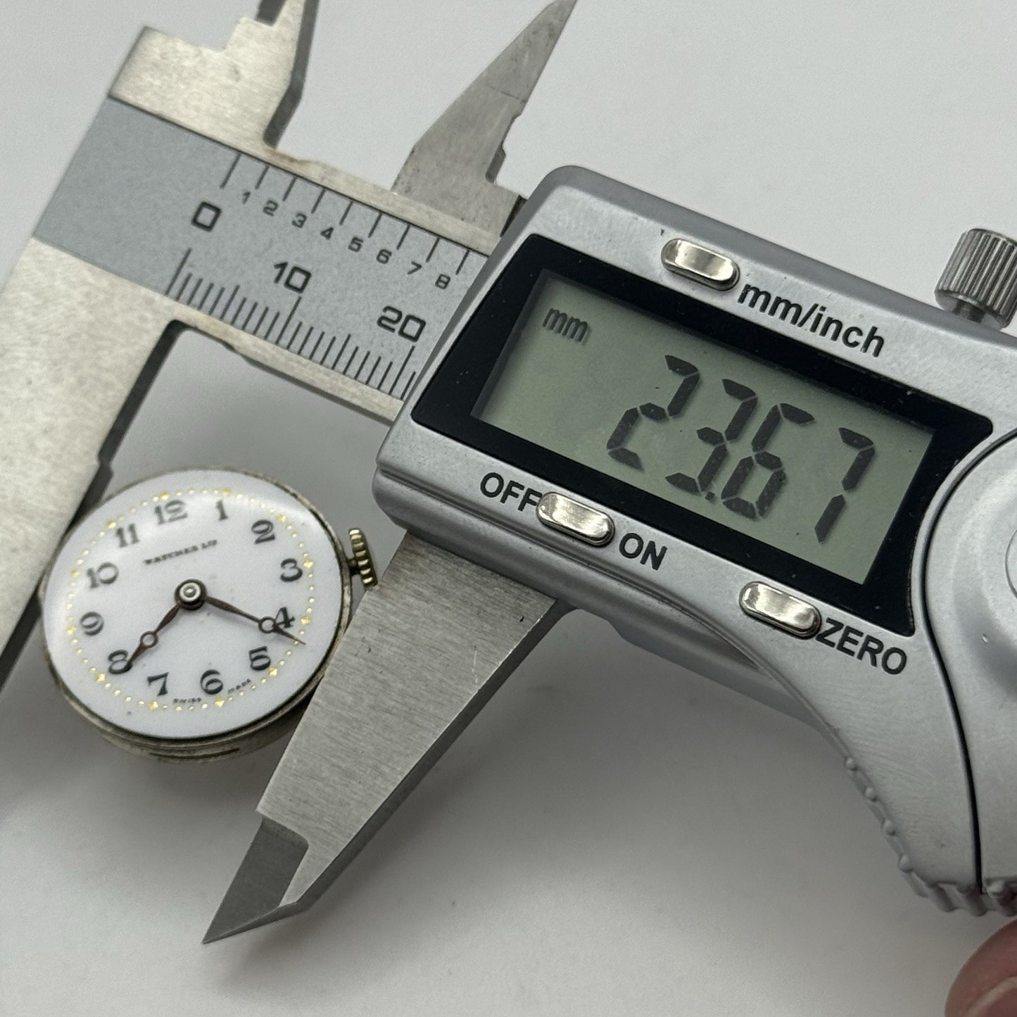 23.6mm Watches LTD Porcelain Dial Hands Watch Movement - Good Balance FOR PARTS