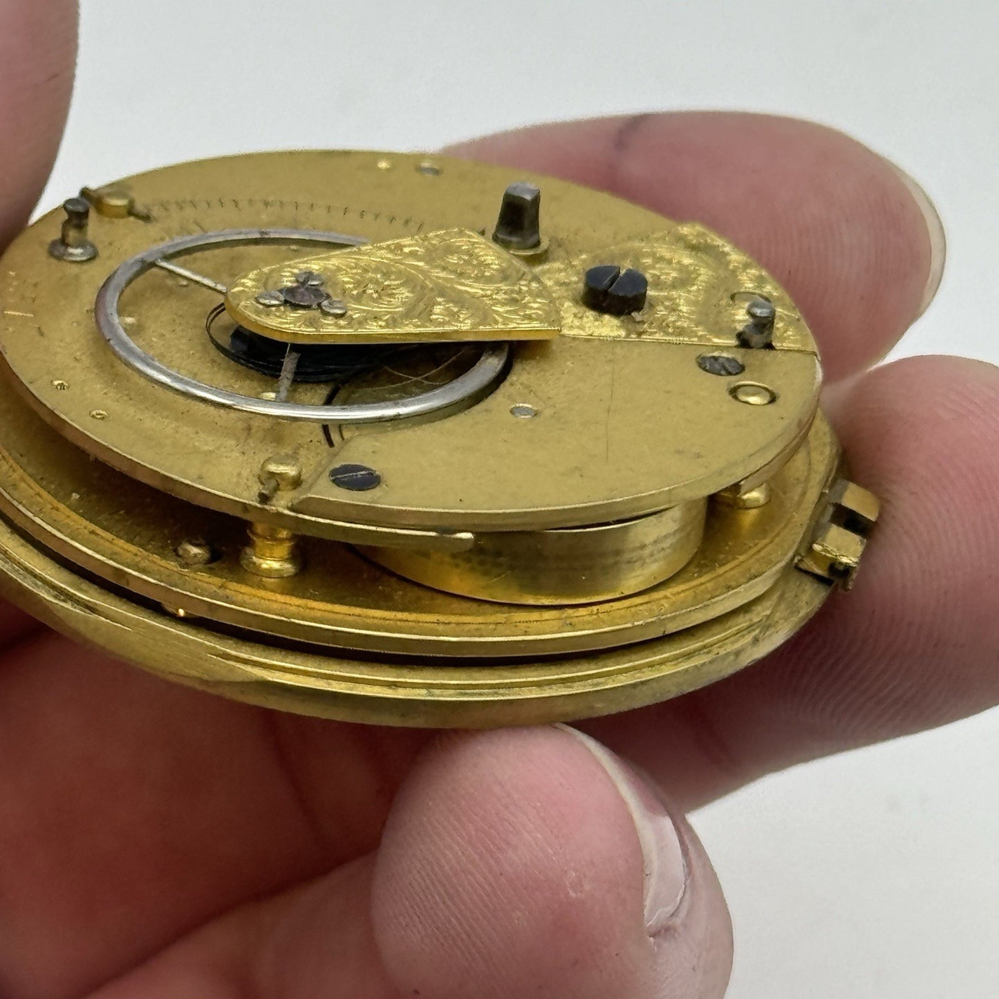 45.3mm Antique Fusee Pocket Watch Movement - Chain Missing PARTS REPAIR SPARES