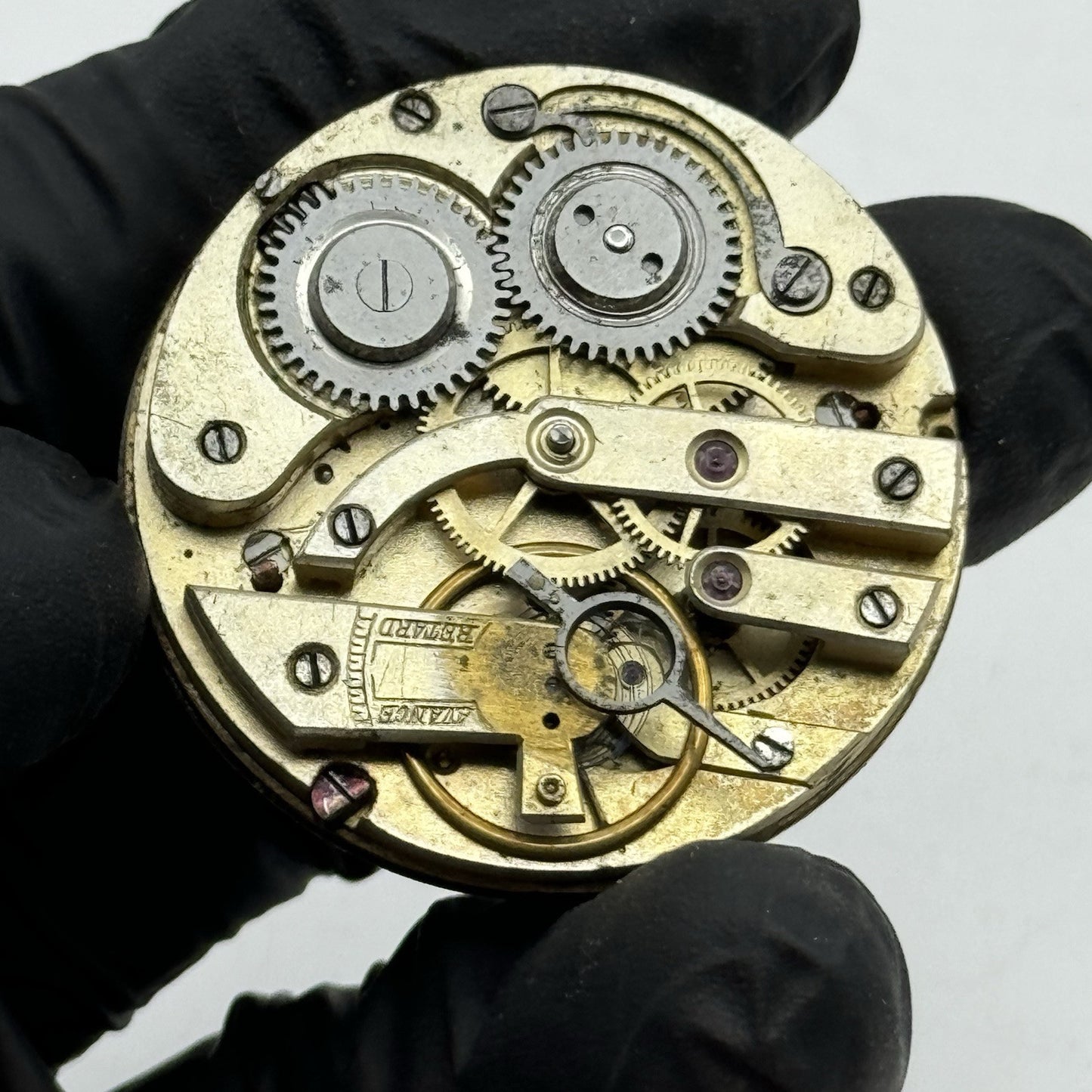 40.5mm Antique Top Wind Pocket Watch Movement - Porcelain Dial PARTS REPAIR