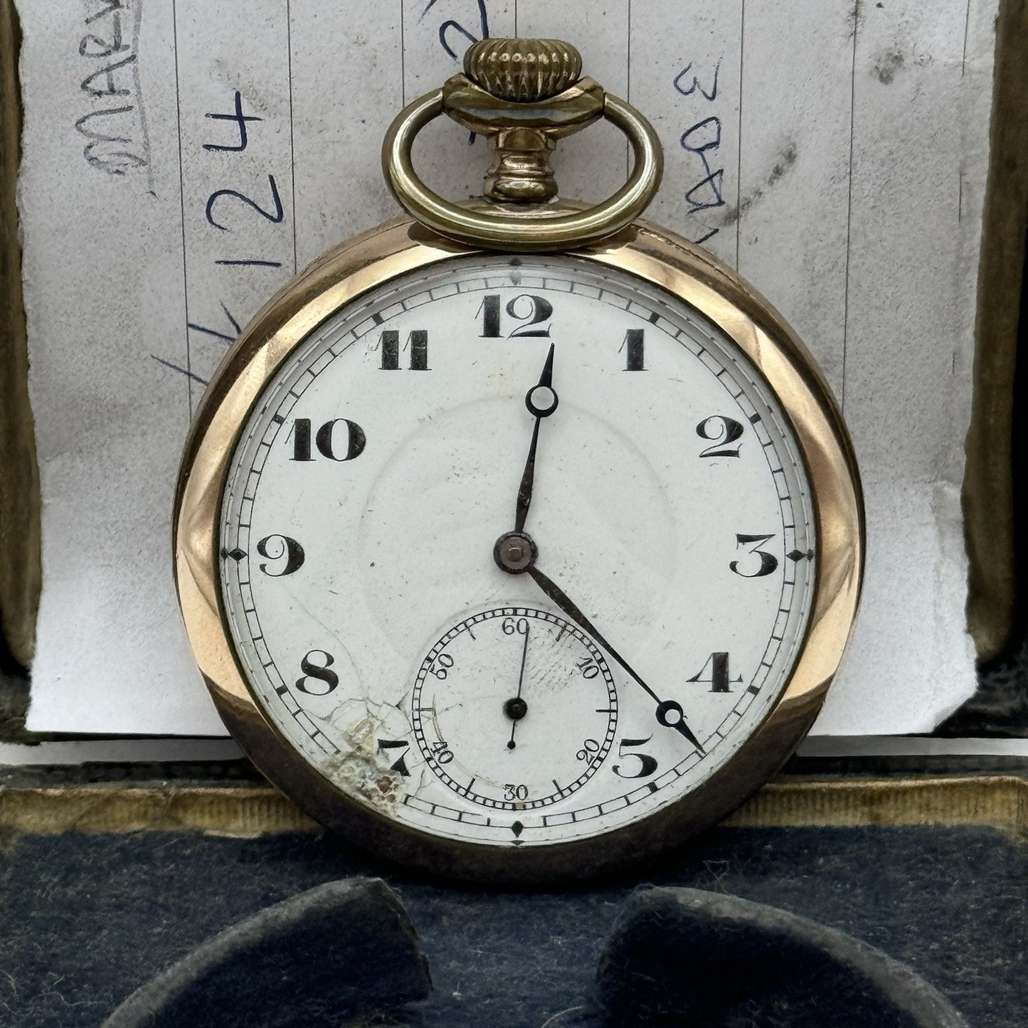49mm WORKING Vintage Gold Filled Sub Seconds Open Face Pocket Watch & Box