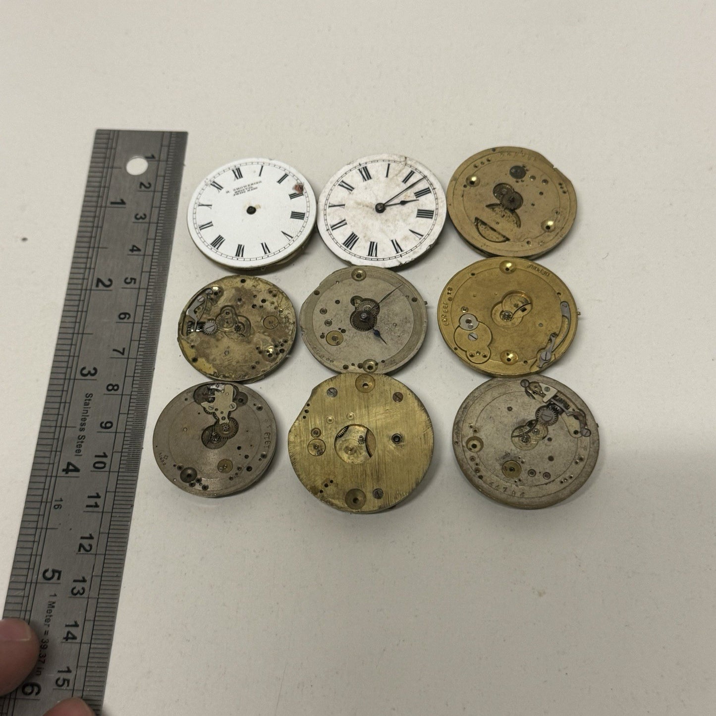 9 x Antique Mixed Pocket Watch Movements Bundle Job Lot Spares Repairs Parts