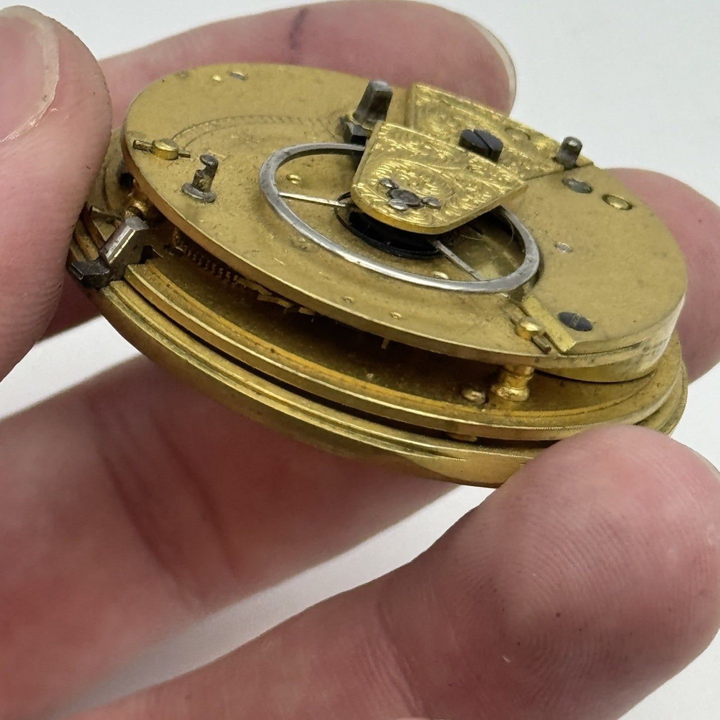 45.3mm Antique Fusee Pocket Watch Movement - Chain Missing PARTS REPAIR SPARES