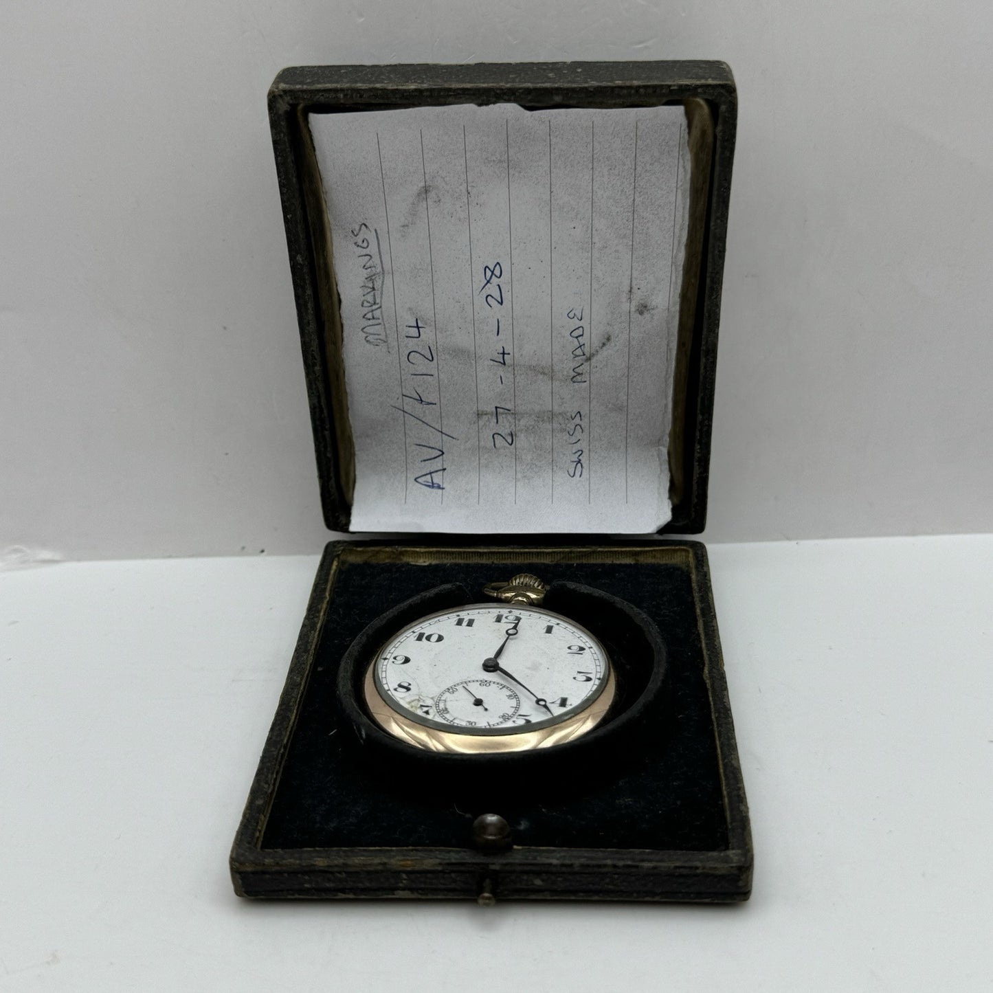 49mm WORKING Vintage Gold Filled Sub Seconds Open Face Pocket Watch & Box