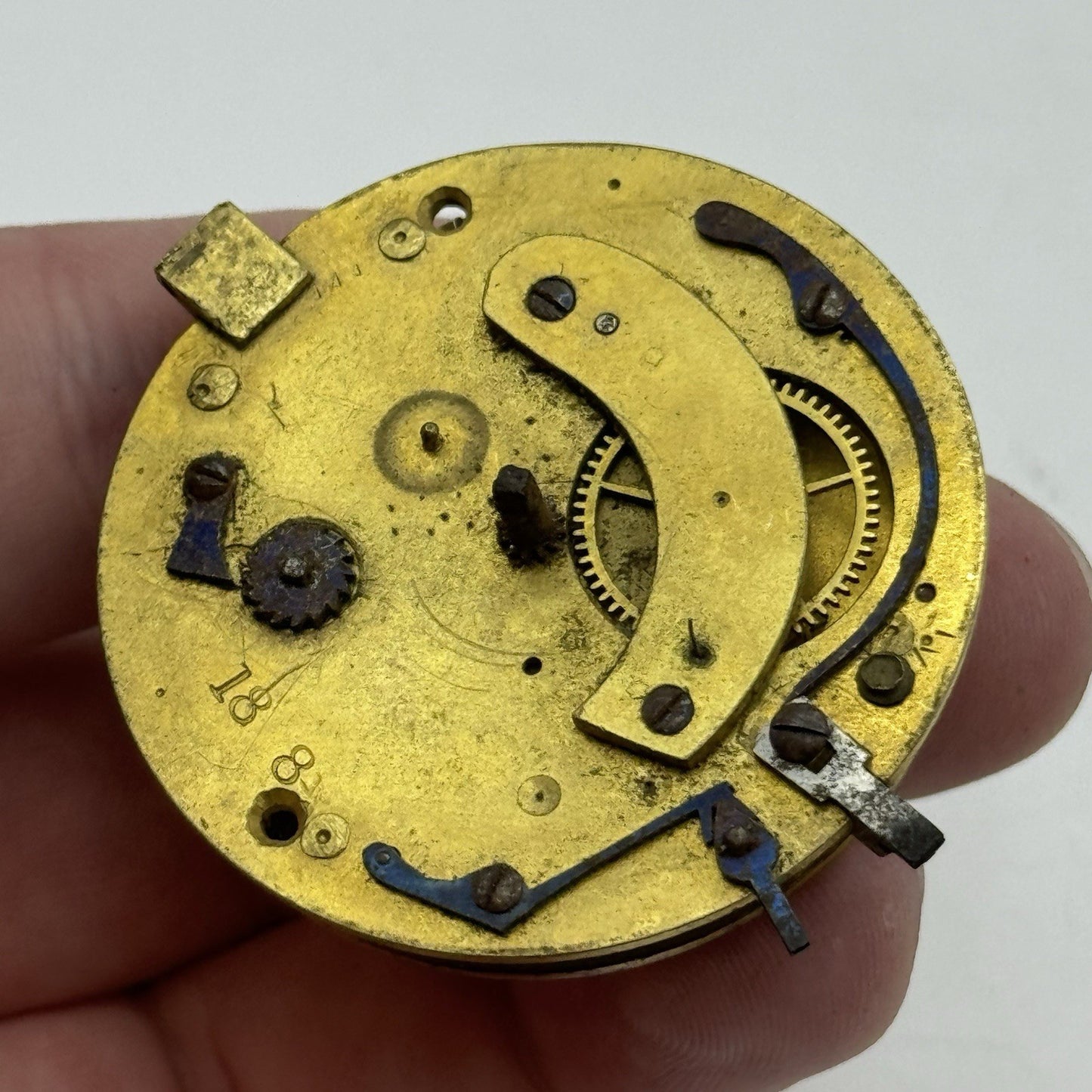 43.5mm Antique Fusee Pocket Watch Movement - Chain Present PARTS REPAIR SPARES