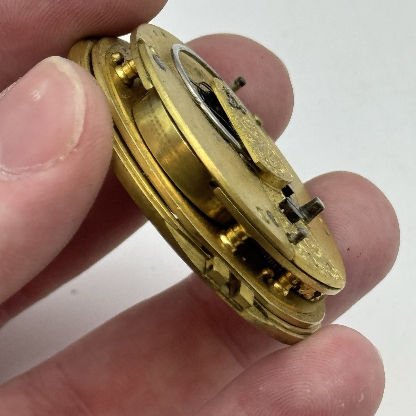 45.3mm Antique Fusee Pocket Watch Movement - Chain Missing PARTS REPAIR SPARES