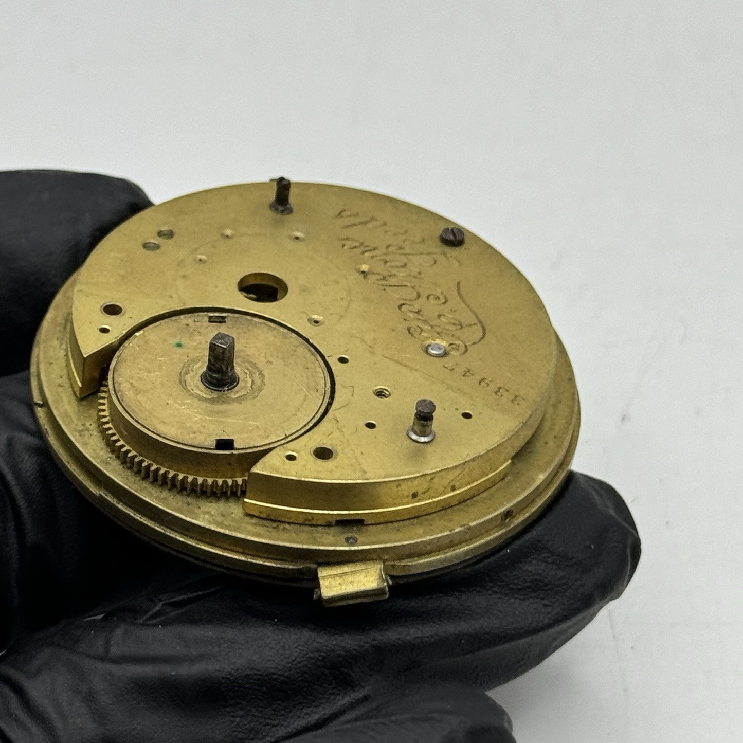 47.2mm Antique H Stone Leeds Key Wound Partial Pocket Watch Movement - PARTS