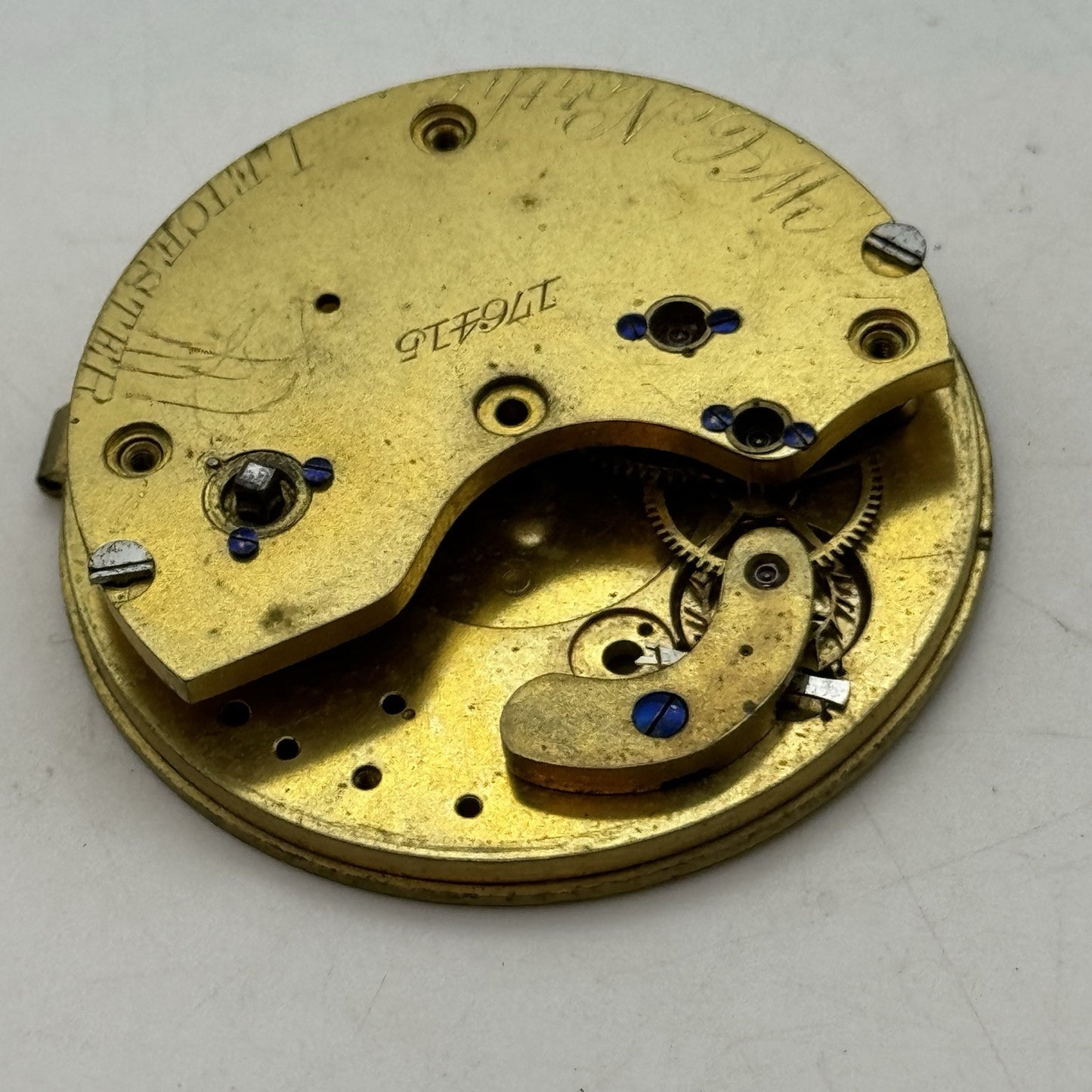 43mm Antique Leicester Maker English Pocket Watch Movement - PARTS REPAIR SPARES