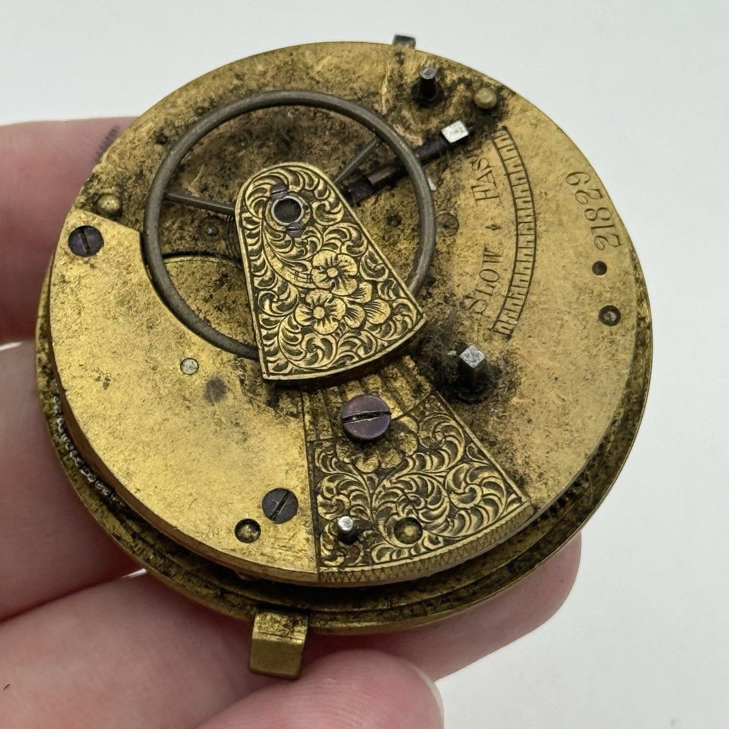 46.3mm Antique Fusee Pocket Watch Movement - Chain Present PARTS REPAIR SPARES