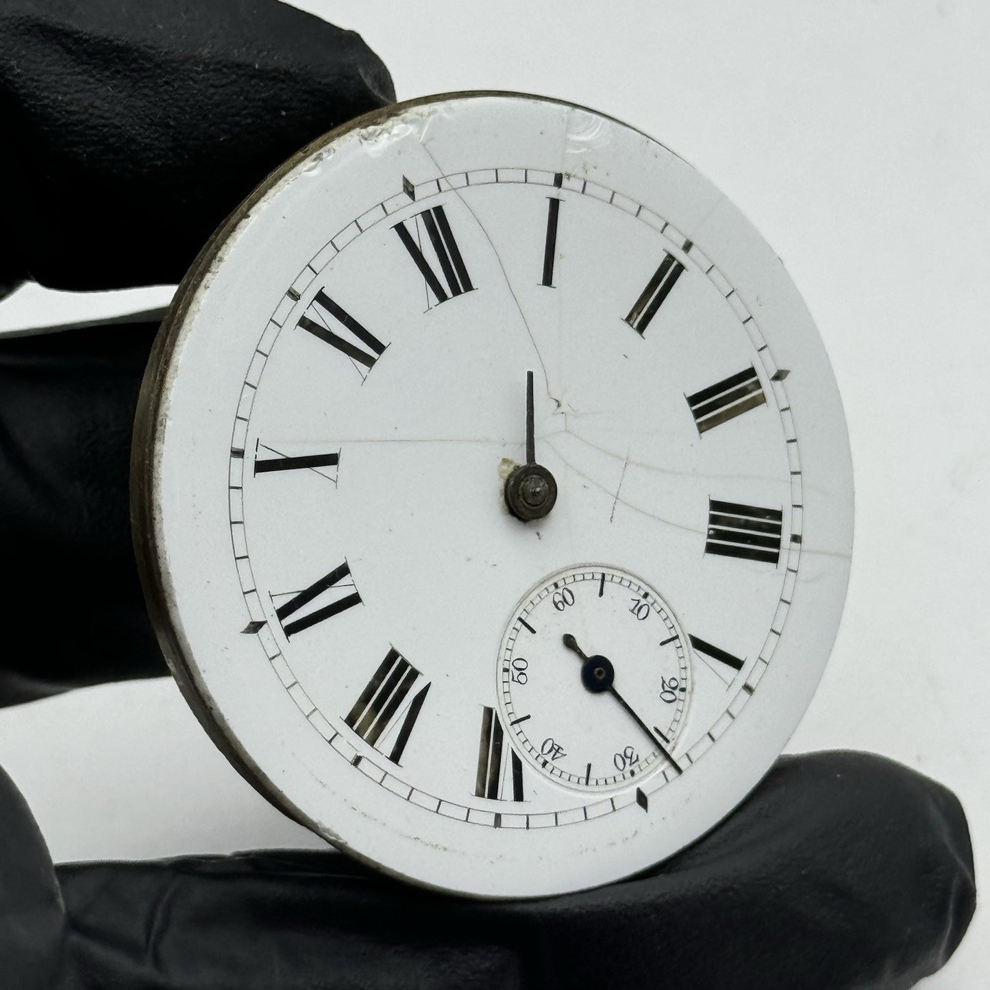 43.1mm Interesting Antique Pocket Watch Movement - Porcelain Dial PARTS REPAIR