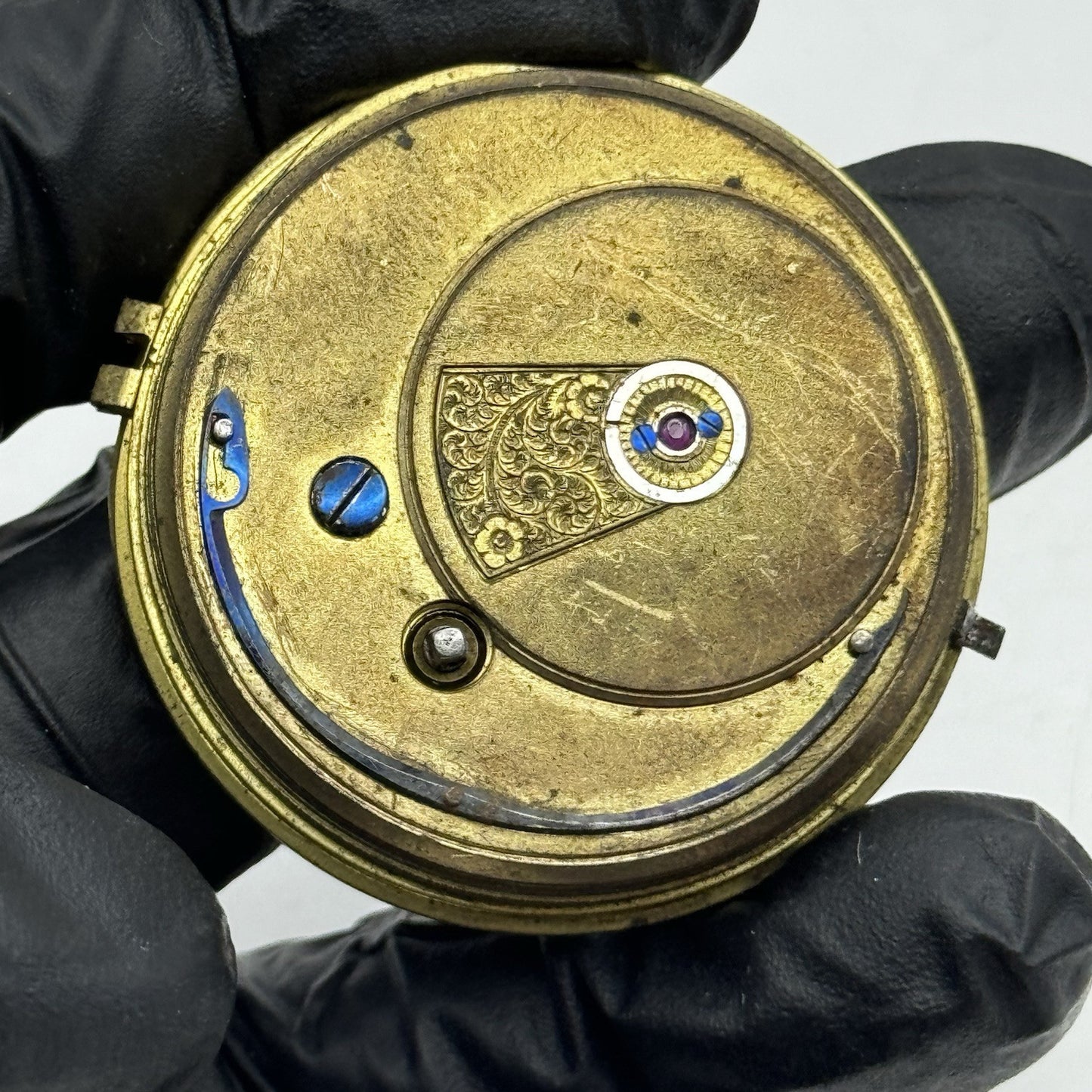 44.7mm Antique Greenock Fusee Pocket Watch Movement - Balance Intact PARTS