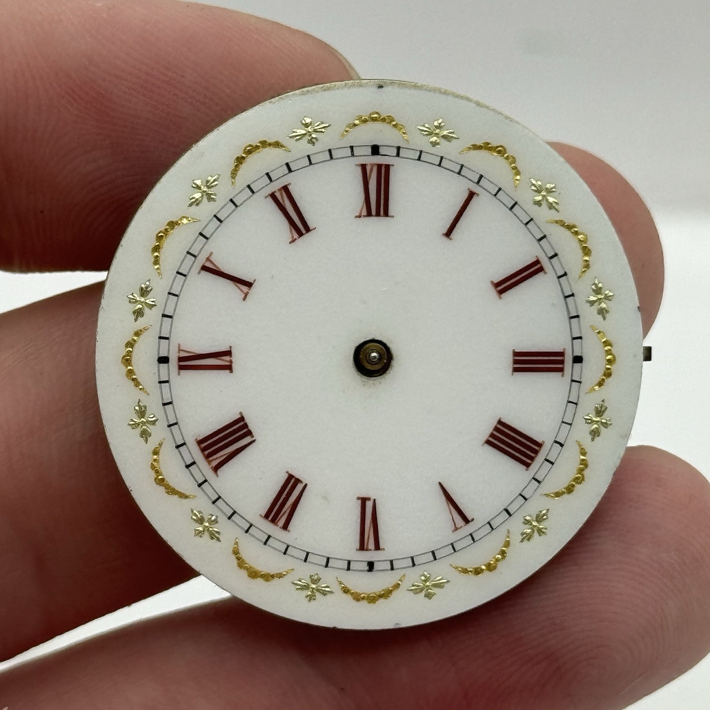 33.8mm Antique Beautiful Porcelain Dial Pocket Watch Movement - PARTS REPAIR