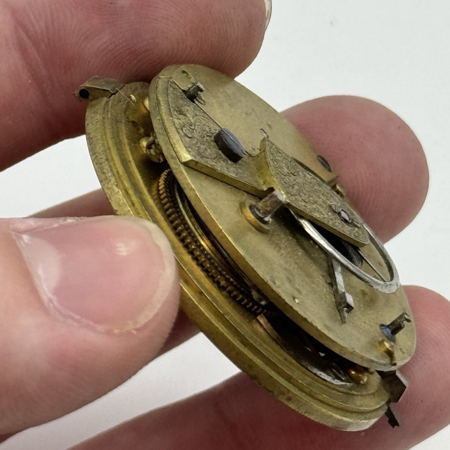 43mm Antique Fusee Pocket Watch Movement - Chain Missing PARTS REPAIR SPARES