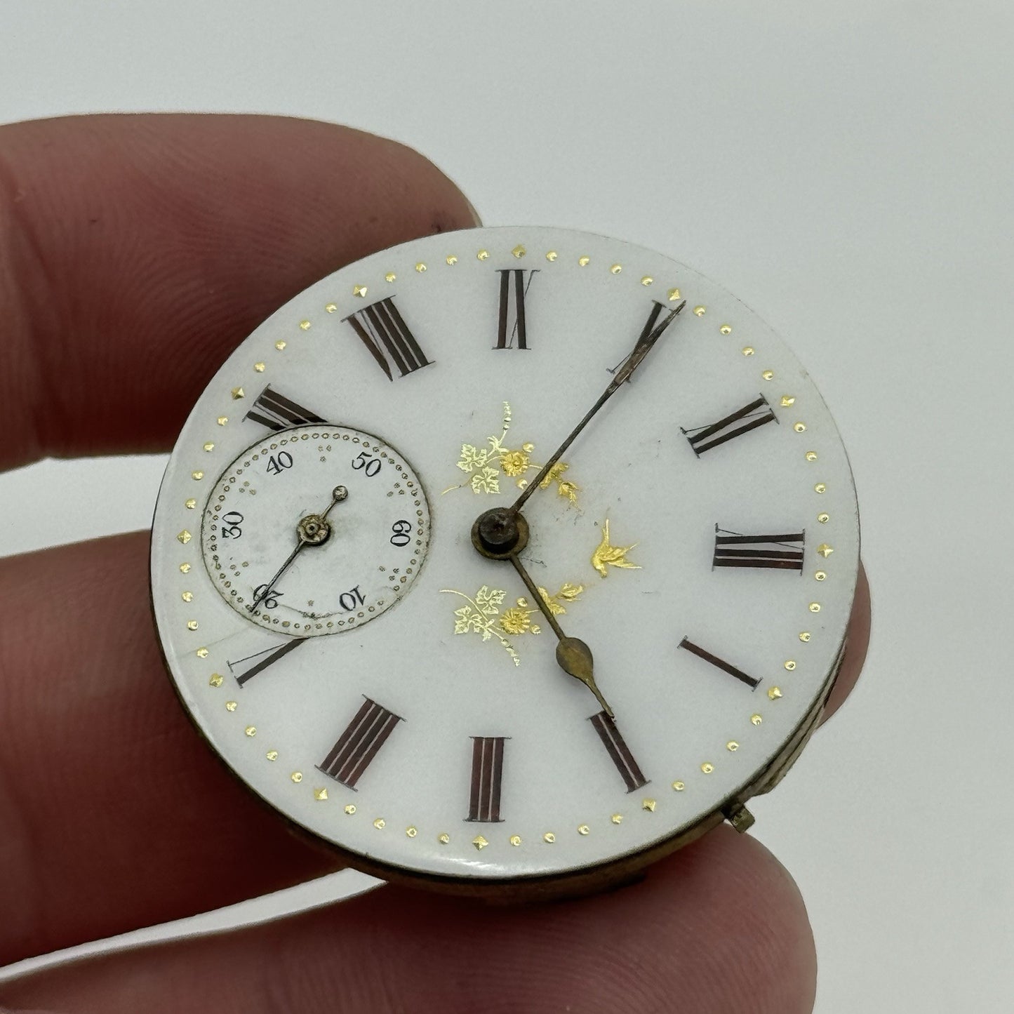 35.5mm Antique Beautiful Porcelain Dial Pocket Watch Movement - PARTS REPAIR
