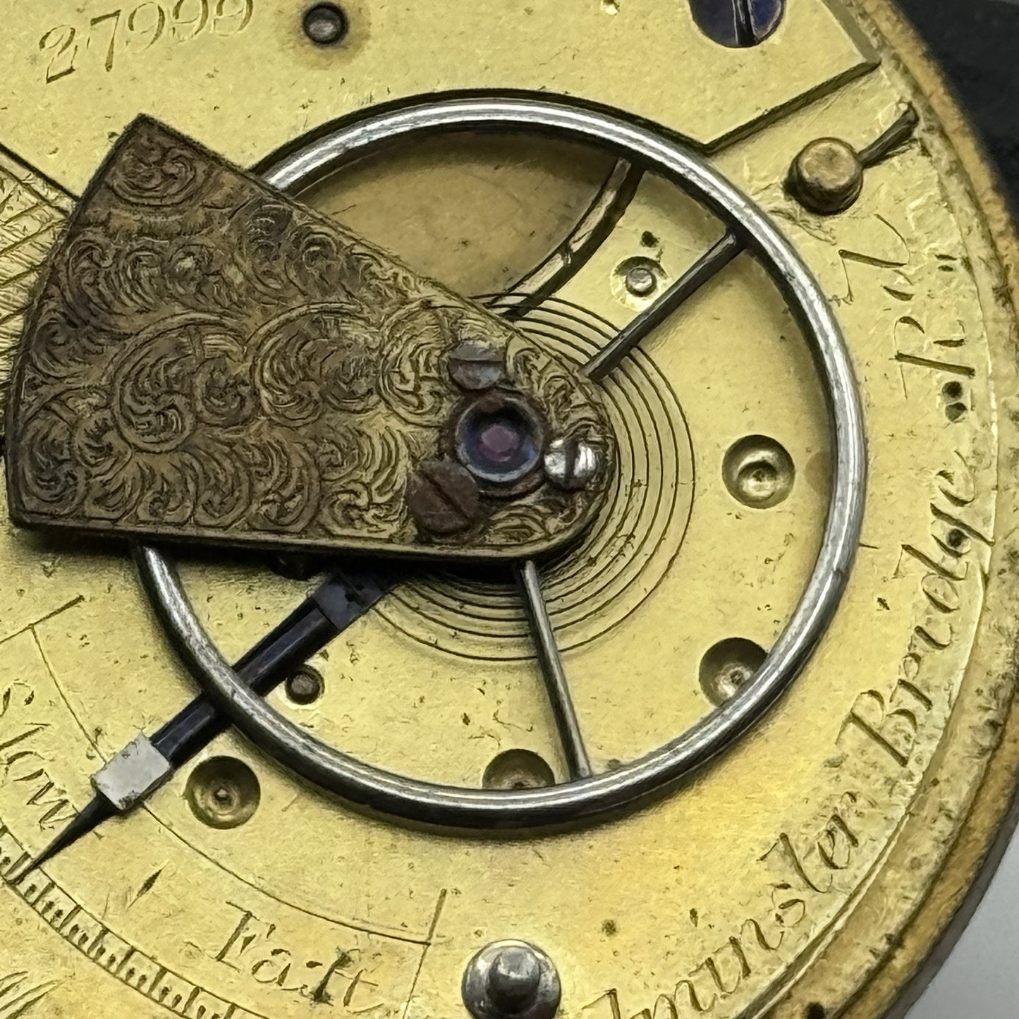 43.3mm Antique J Myers English Key Wound Fusee Pocket Watch Movement - PARTS