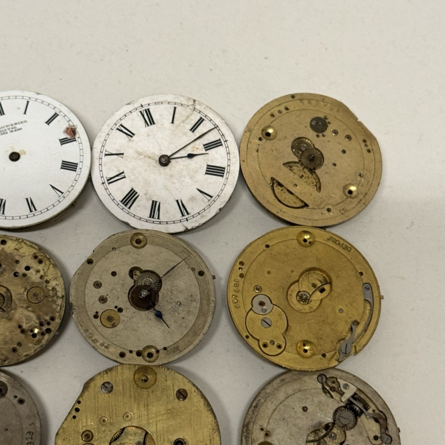 9 x Antique Mixed Pocket Watch Movements Bundle Job Lot Spares Repairs Parts