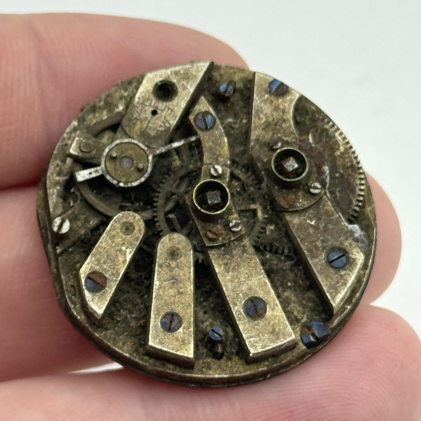 34mm Antique Beautiful Porcelain Dial Pocket Watch Movement - PARTS REPAIR