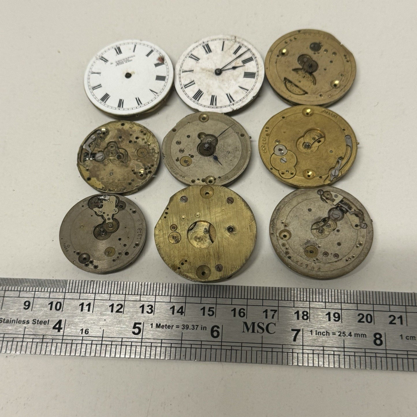 9 x Antique Mixed Pocket Watch Movements Bundle Job Lot Spares Repairs Parts