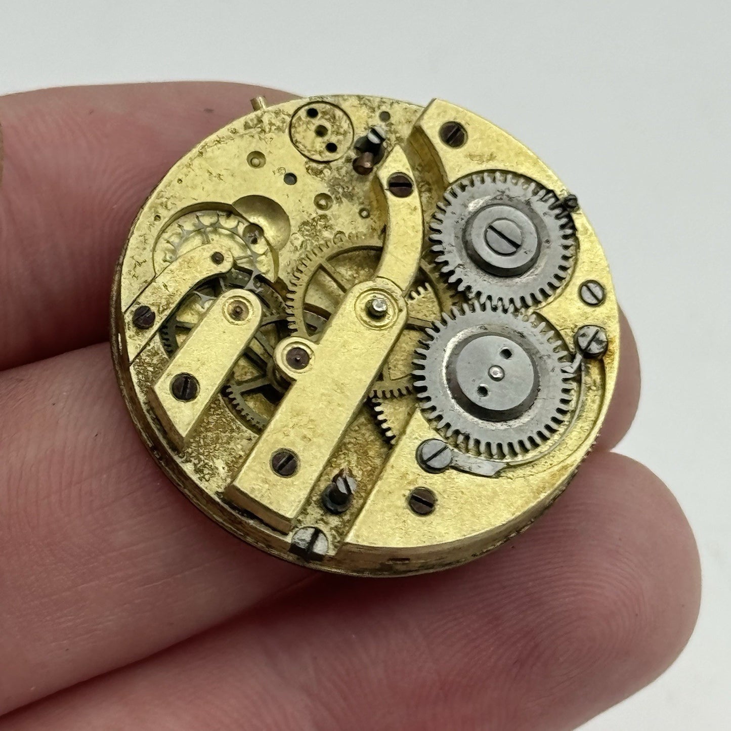 31.4mm Antique Beautiful Porcelain Dial Pocket Watch Movement - PARTS REPAIR