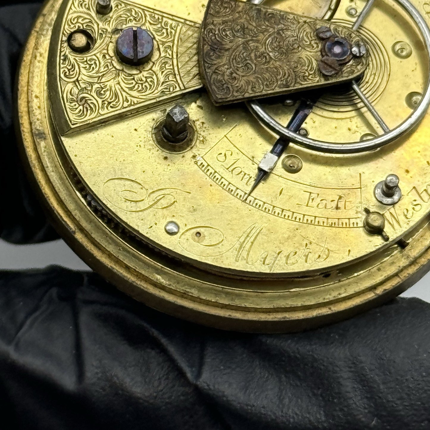 43.3mm Antique J Myers English Key Wound Fusee Pocket Watch Movement - PARTS