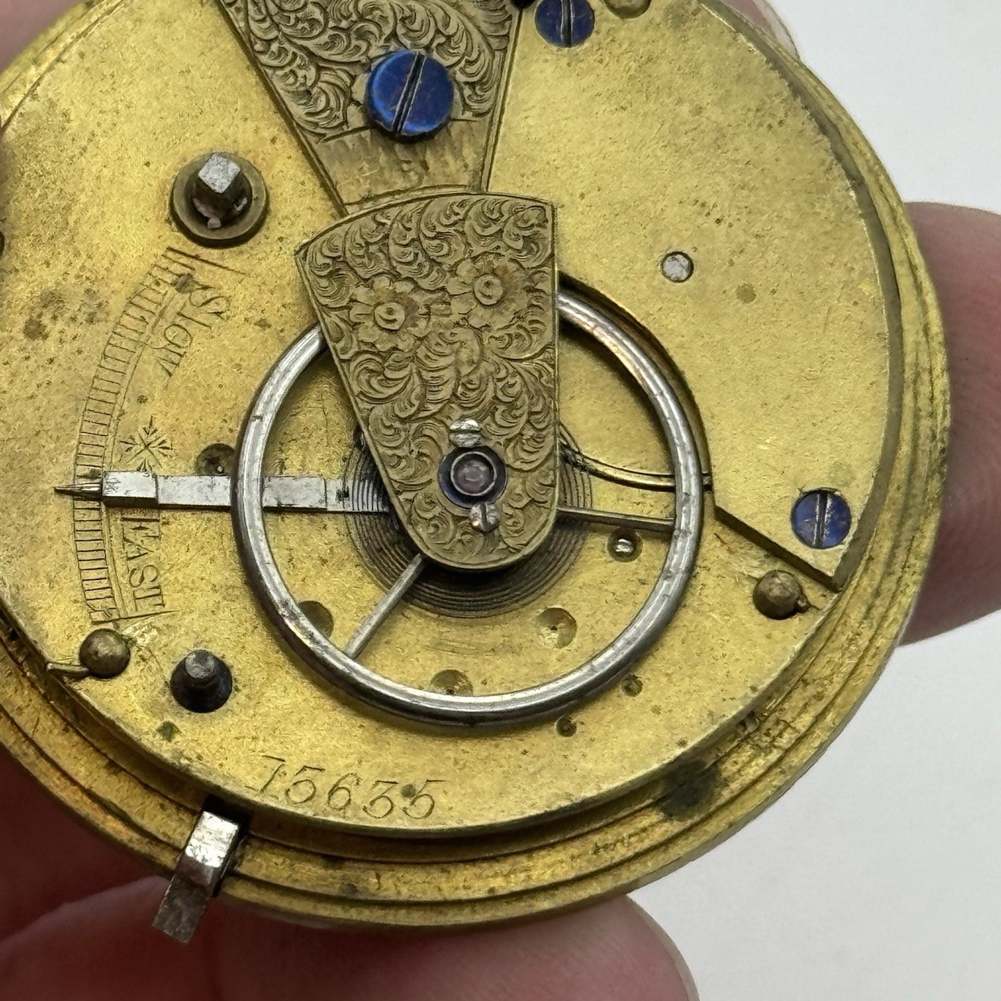 43mm Antique Fusee Pocket Watch Movement - Chain Missing PARTS REPAIR SPARES