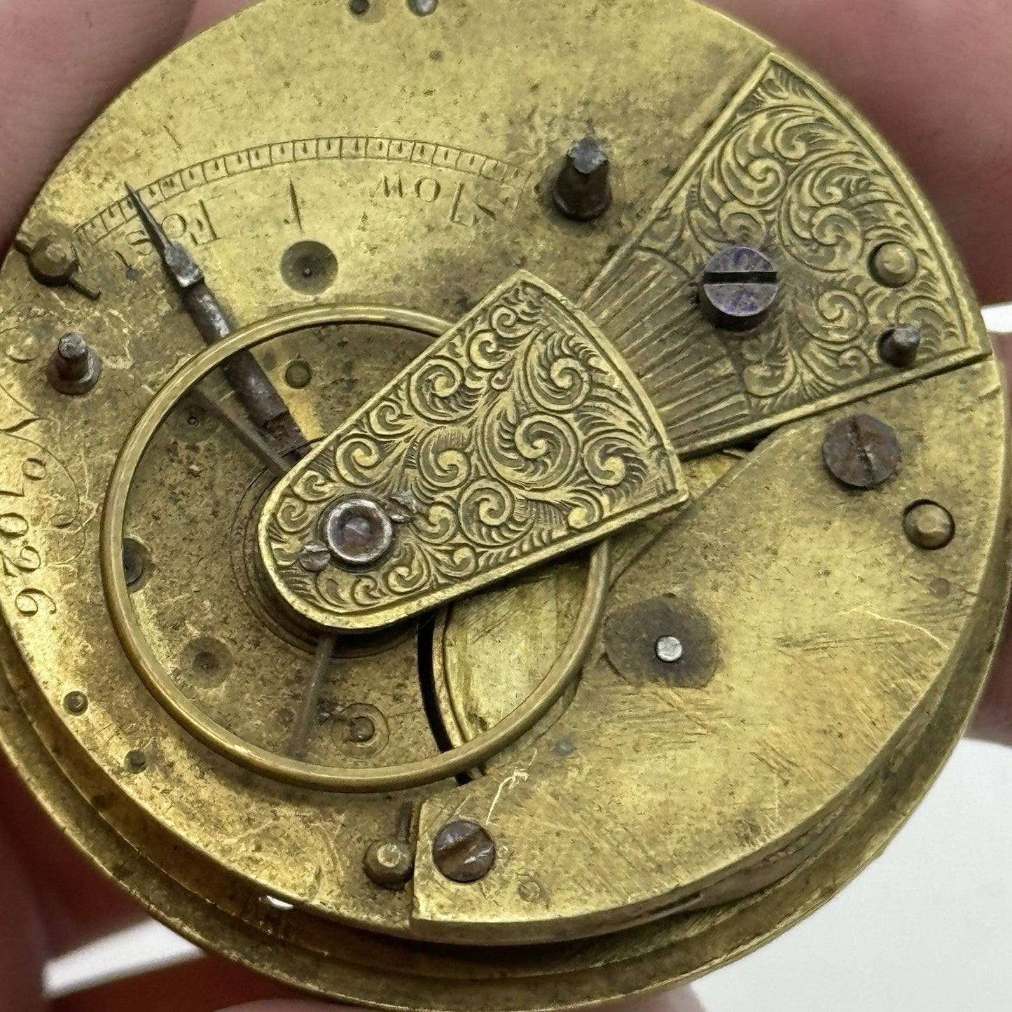 45.2mm Antique Fusee Pocket Watch Movement - Chain Missing PARTS REPAIR SPARES