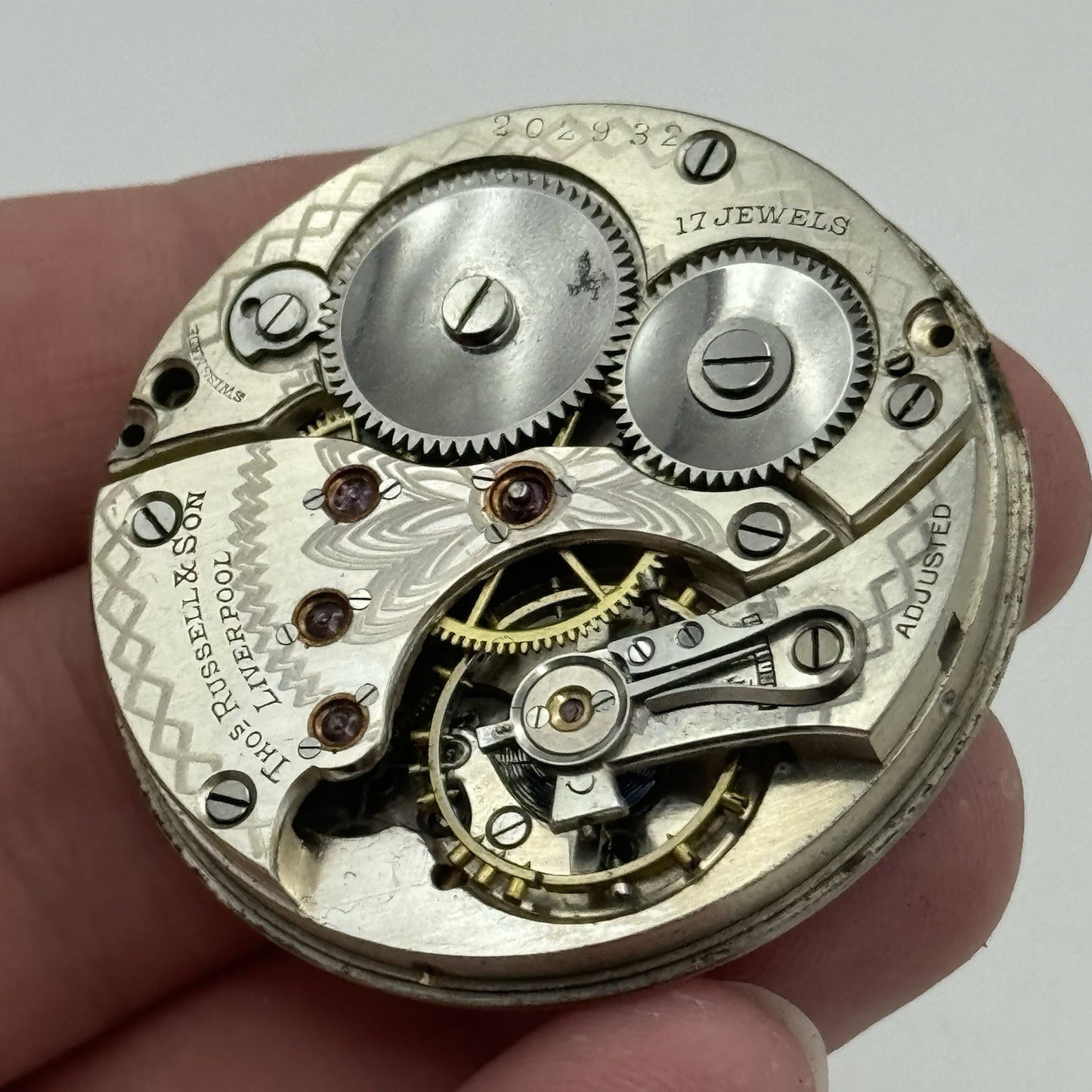 40.9mm High Grade Thomas Russell & Son Open Face Pocket Watch Movement PARTS