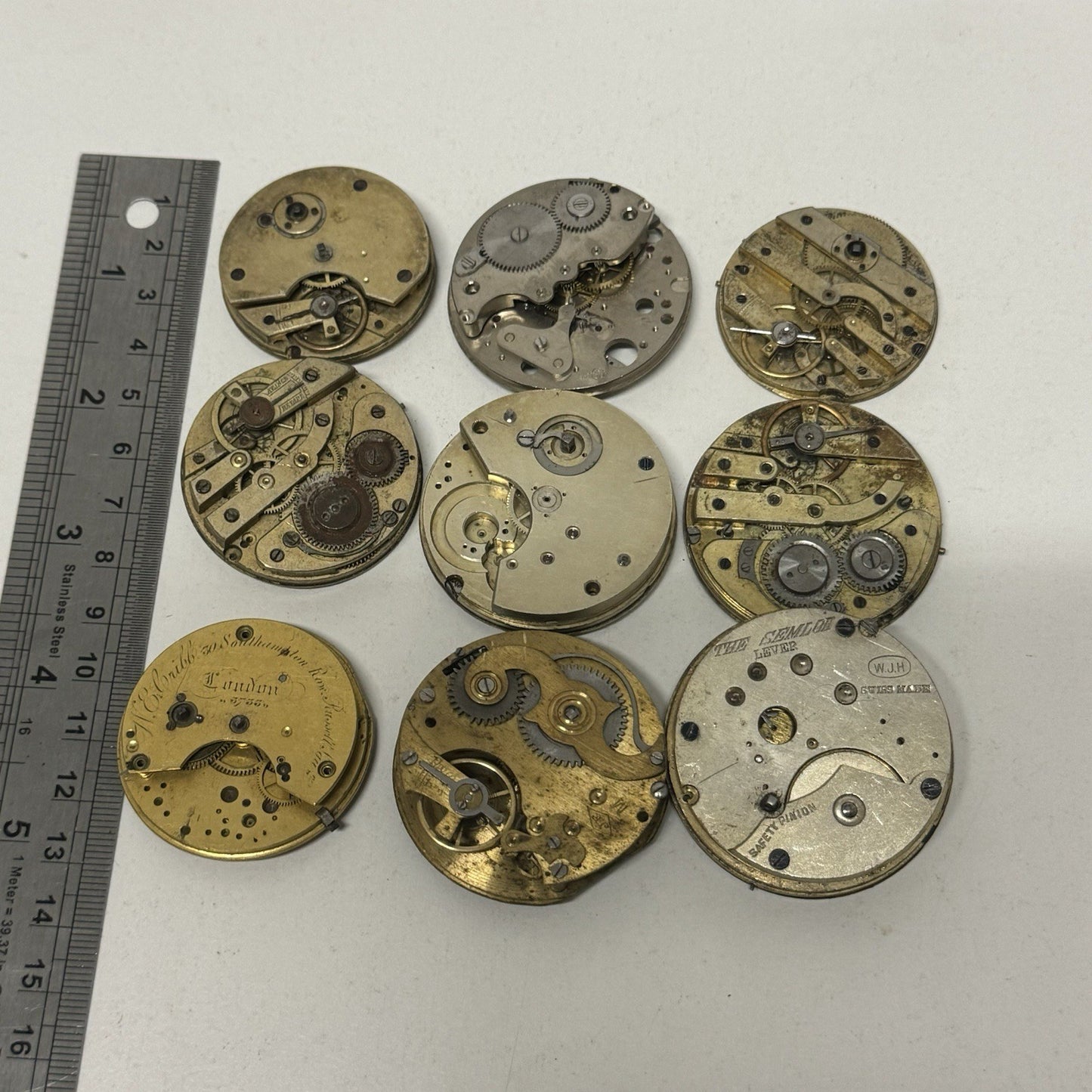 9 x Antique Mixed Pocket Watch Movements Bundle Job Lot Spares Repairs Parts
