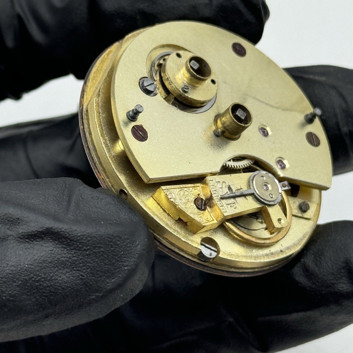 43.7mm Antique Key Wound Pocket Watch Movement - Porcelain Dial PARTS REPAIR