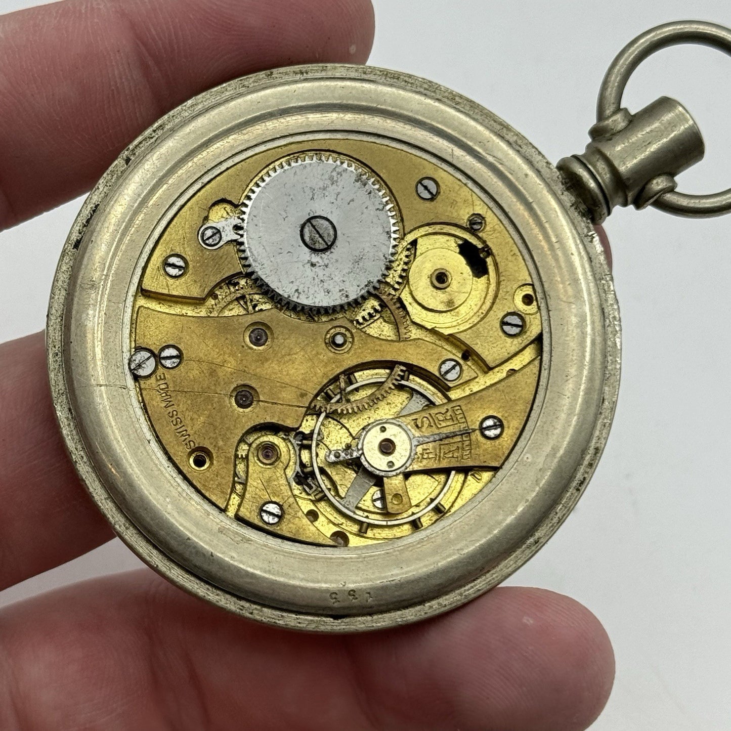 57mm Vintage Screw Case Roman Numerals Swiss Sub Secs Pocket Watch PARTS REPAIR