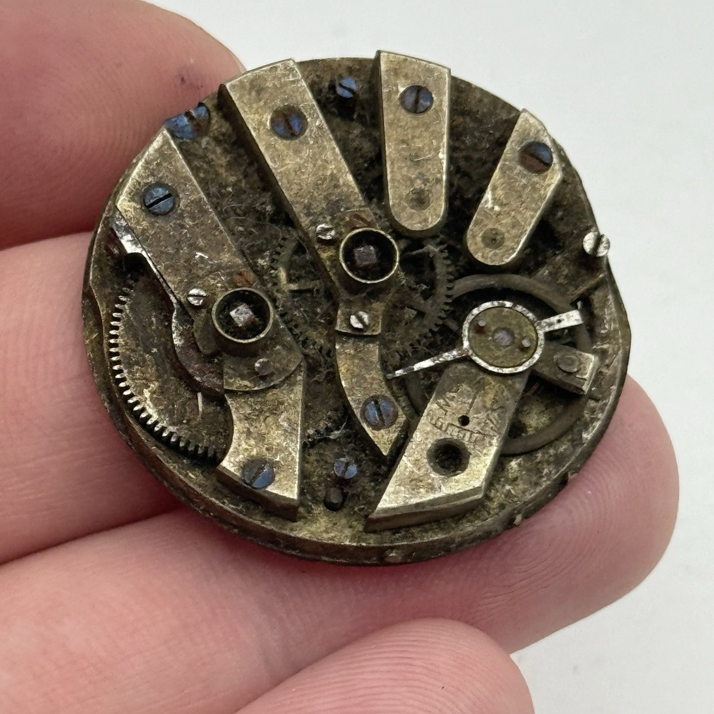 34mm Antique Beautiful Porcelain Dial Pocket Watch Movement - PARTS REPAIR