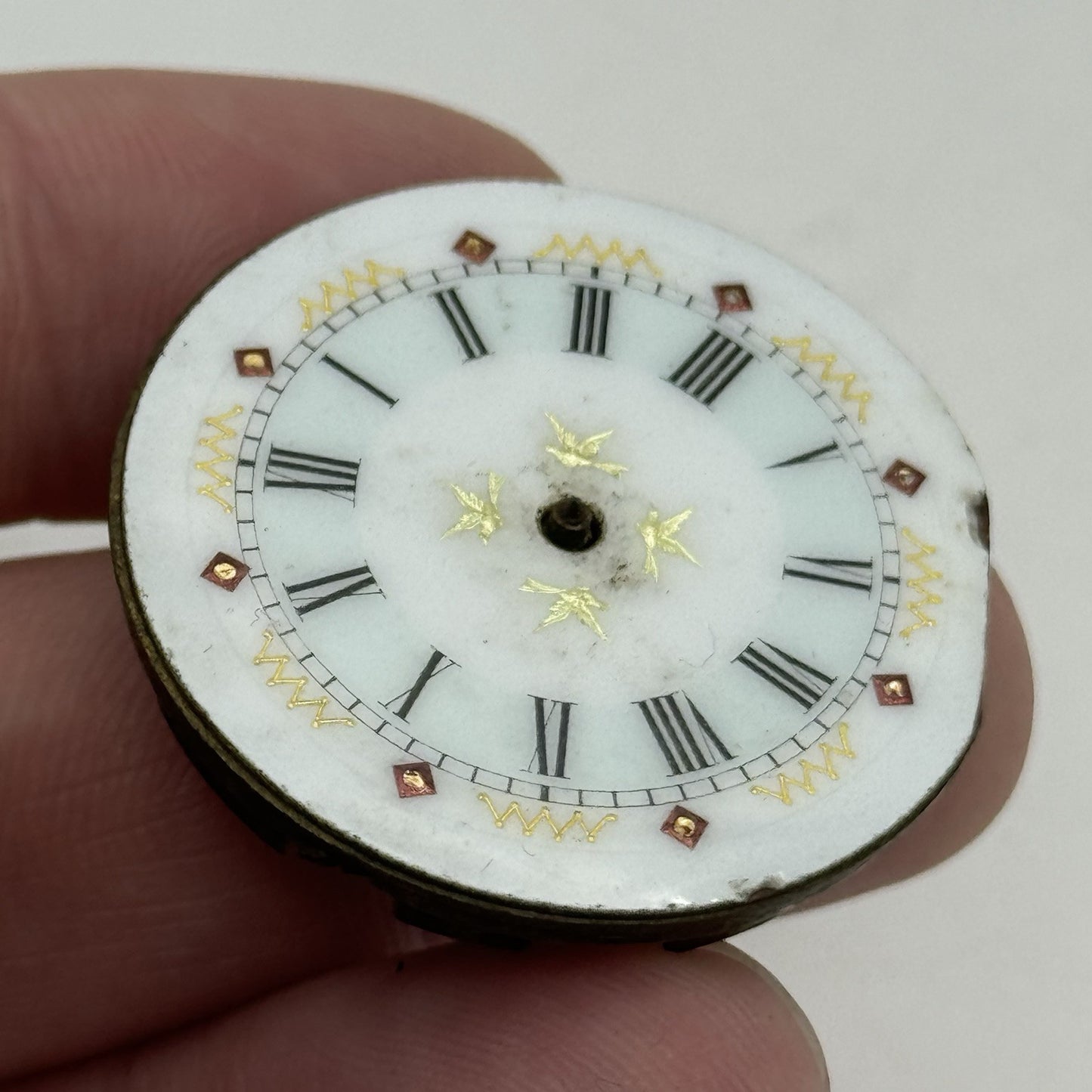 34mm Antique Beautiful Porcelain Dial Pocket Watch Movement - PARTS REPAIR