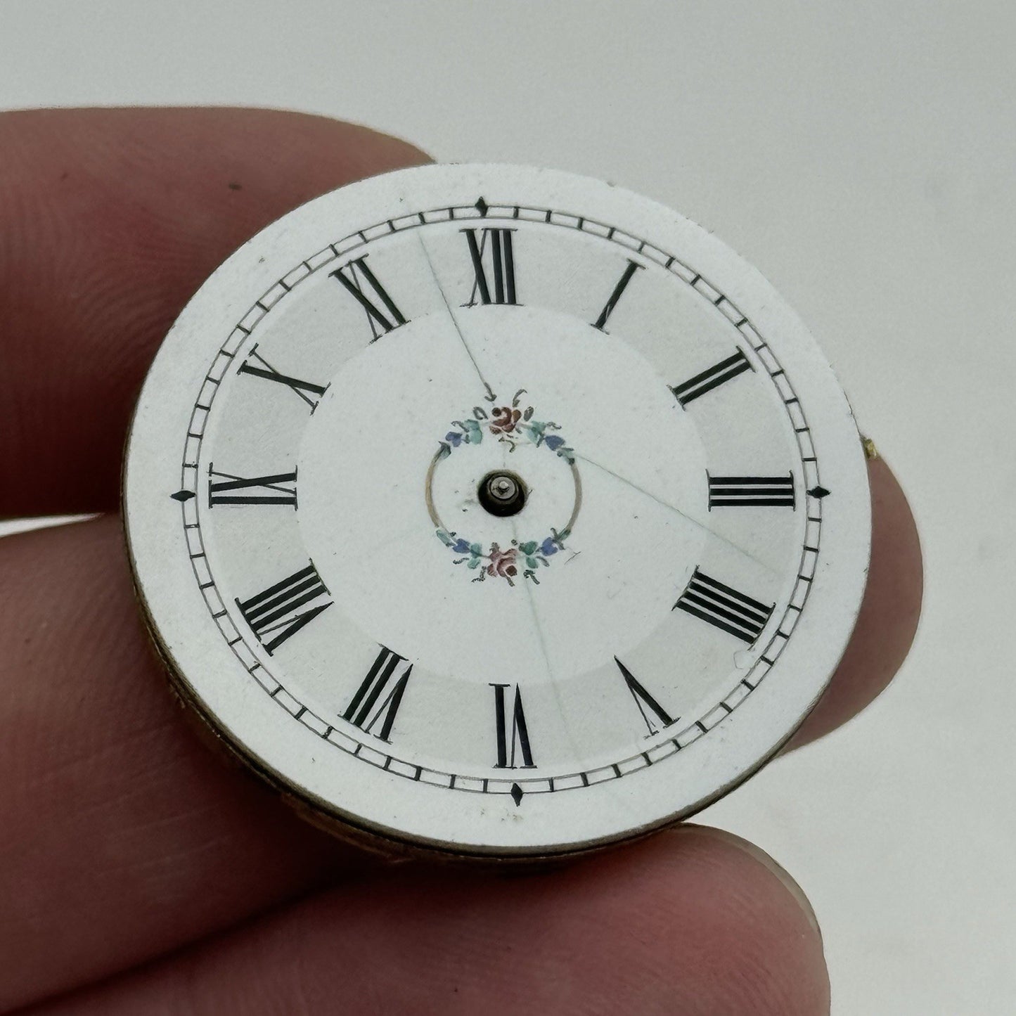 31.4mm Antique Beautiful Porcelain Dial Pocket Watch Movement - PARTS REPAIR