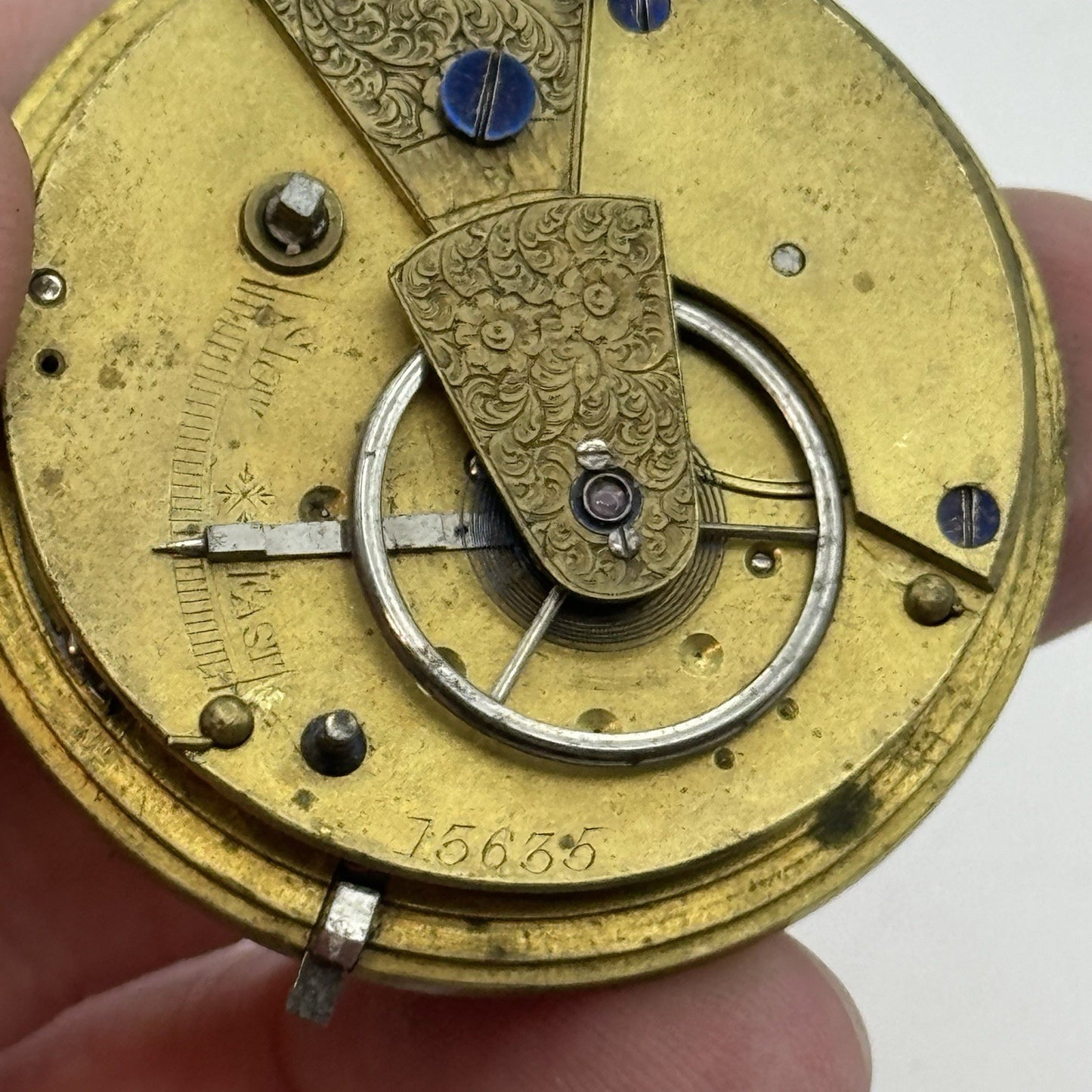 43mm Antique Fusee Pocket Watch Movement - Chain Missing PARTS REPAIR SPARES