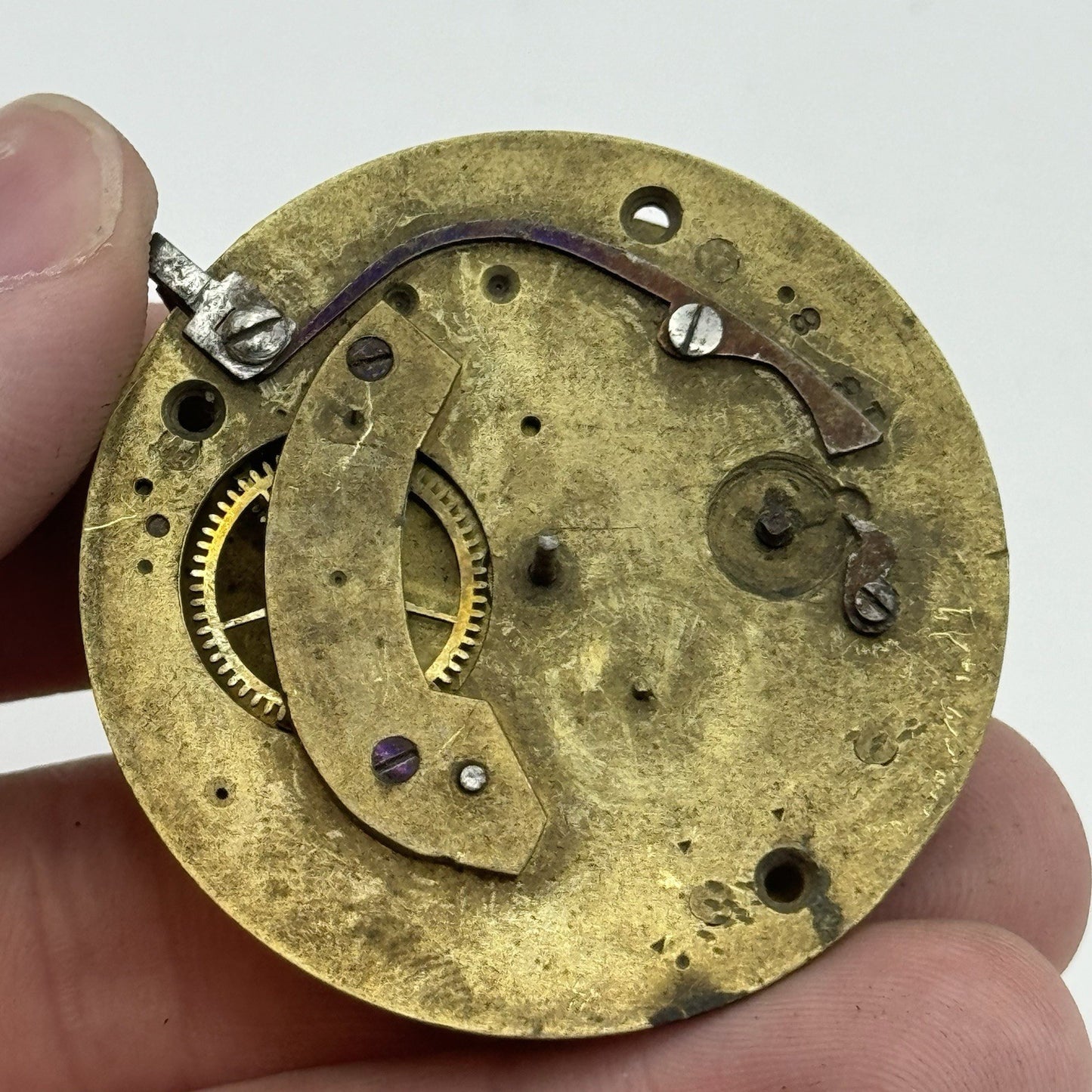 45.2mm Antique Fusee Pocket Watch Movement - Chain Missing PARTS REPAIR SPARES
