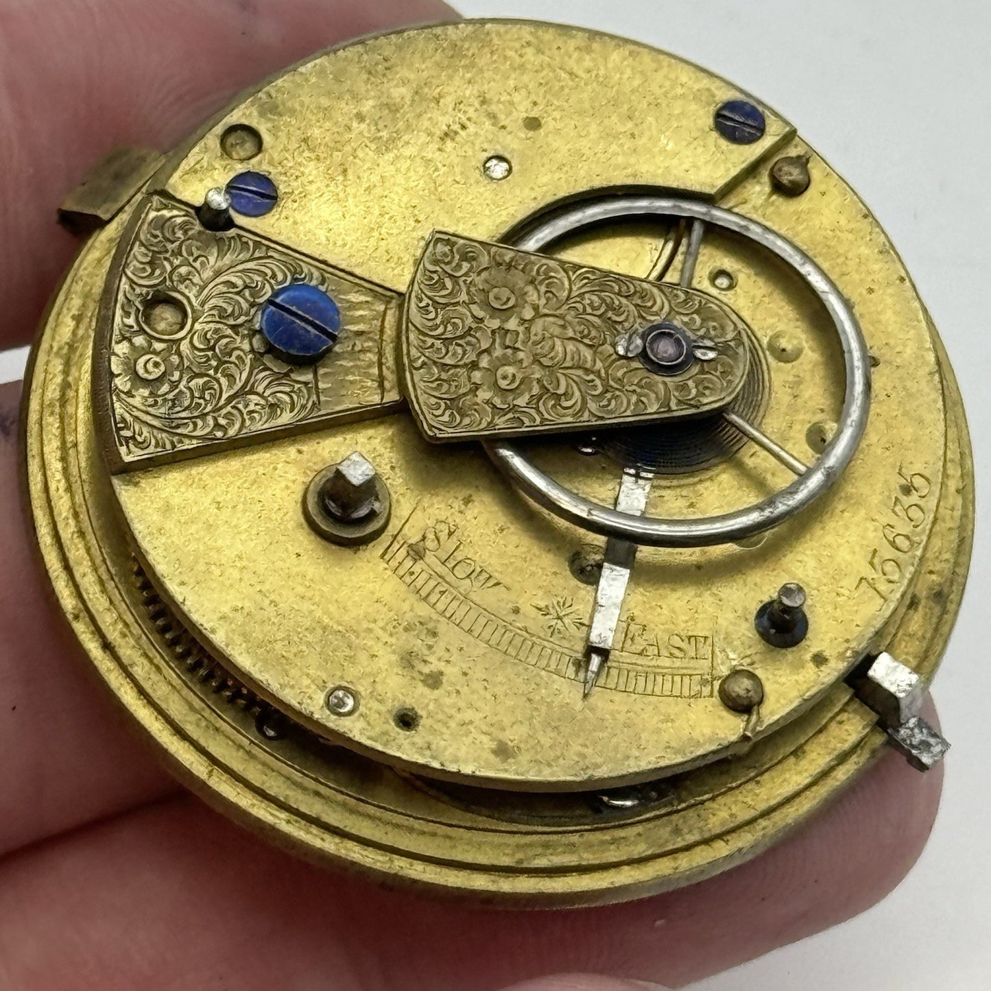43mm Antique Fusee Pocket Watch Movement - Chain Missing PARTS REPAIR SPARES