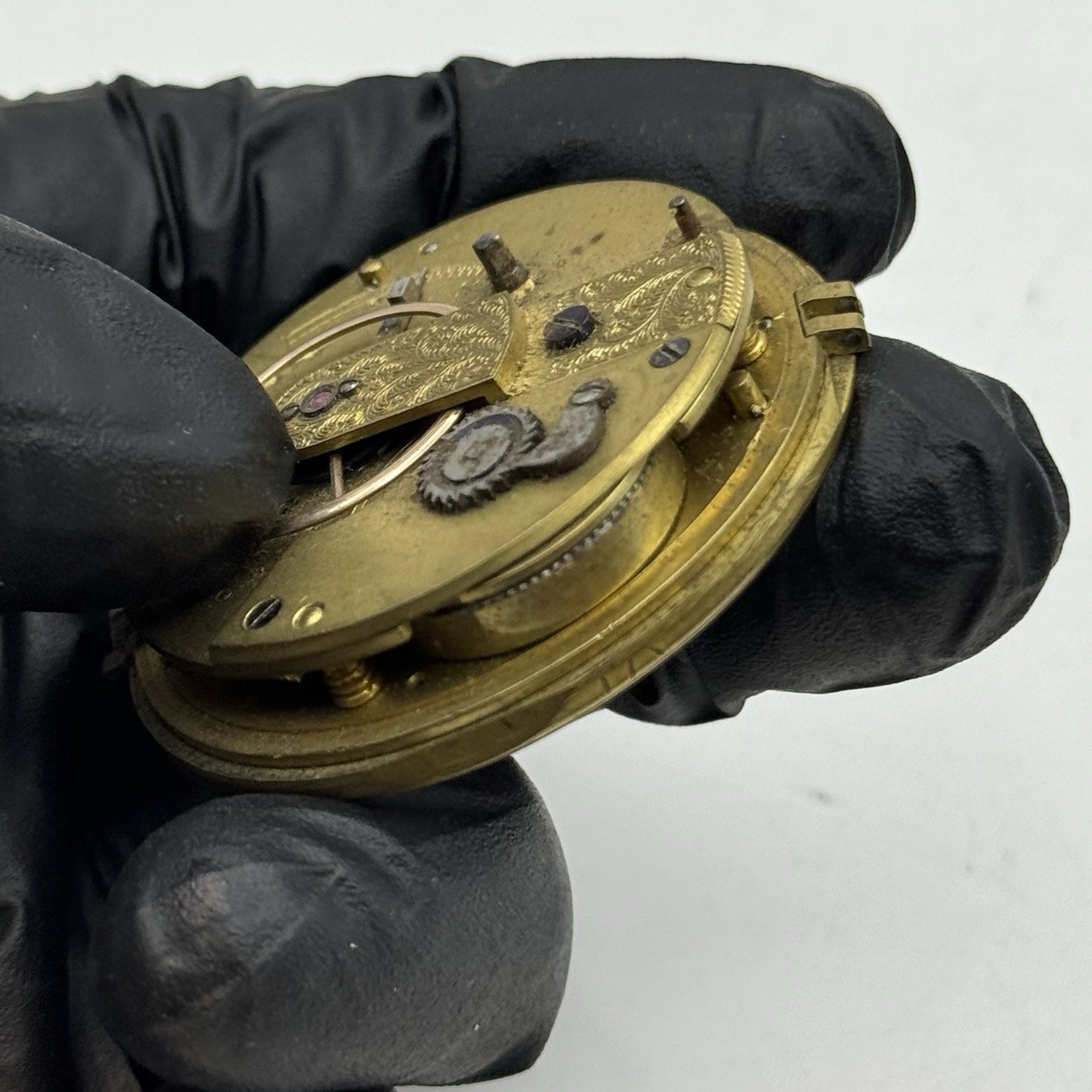 45.7mm Antique Key Wound Fusee Pocket Watch Movement Chain Present PARTS REPAIR