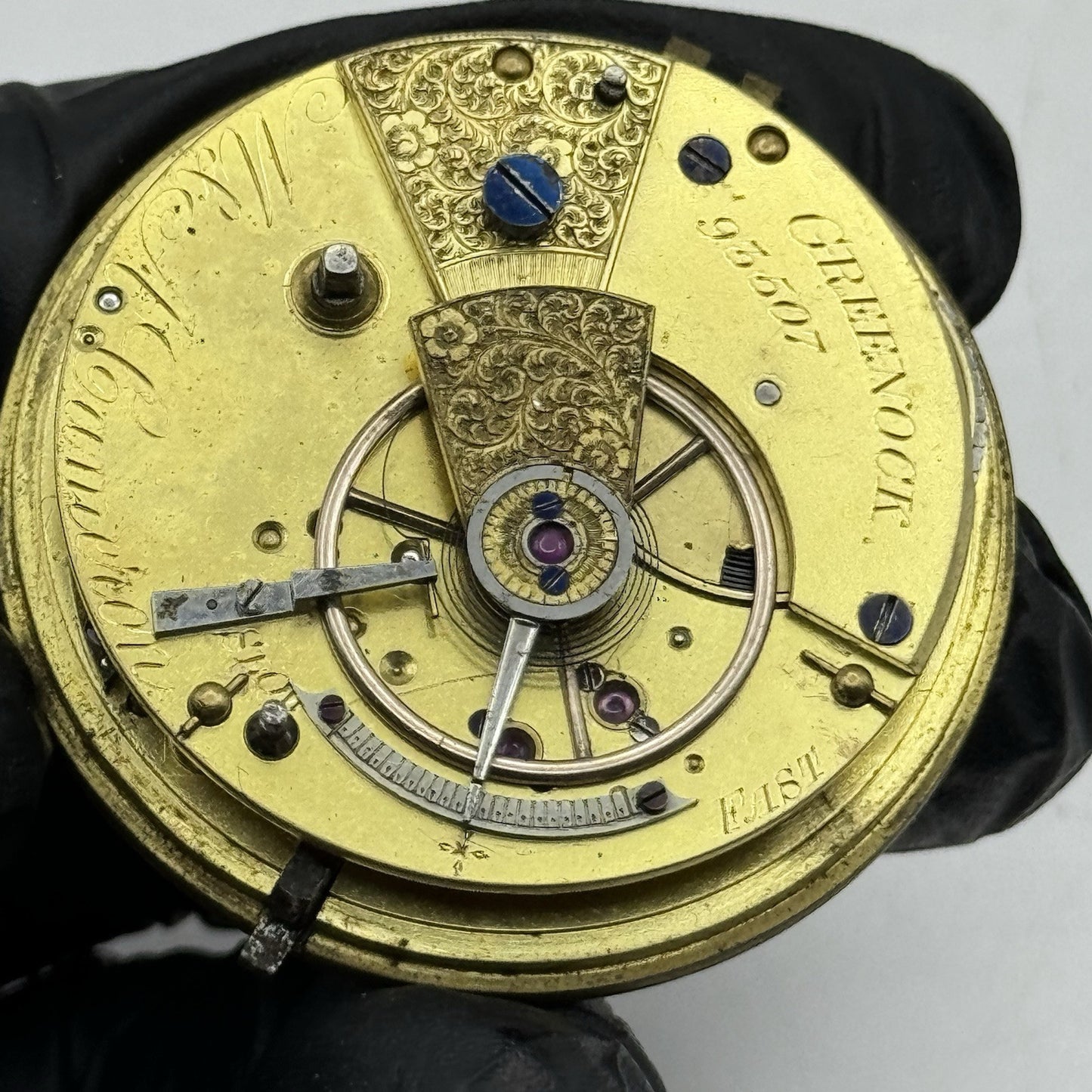 44.7mm Antique Greenock Fusee Pocket Watch Movement - Balance Intact PARTS