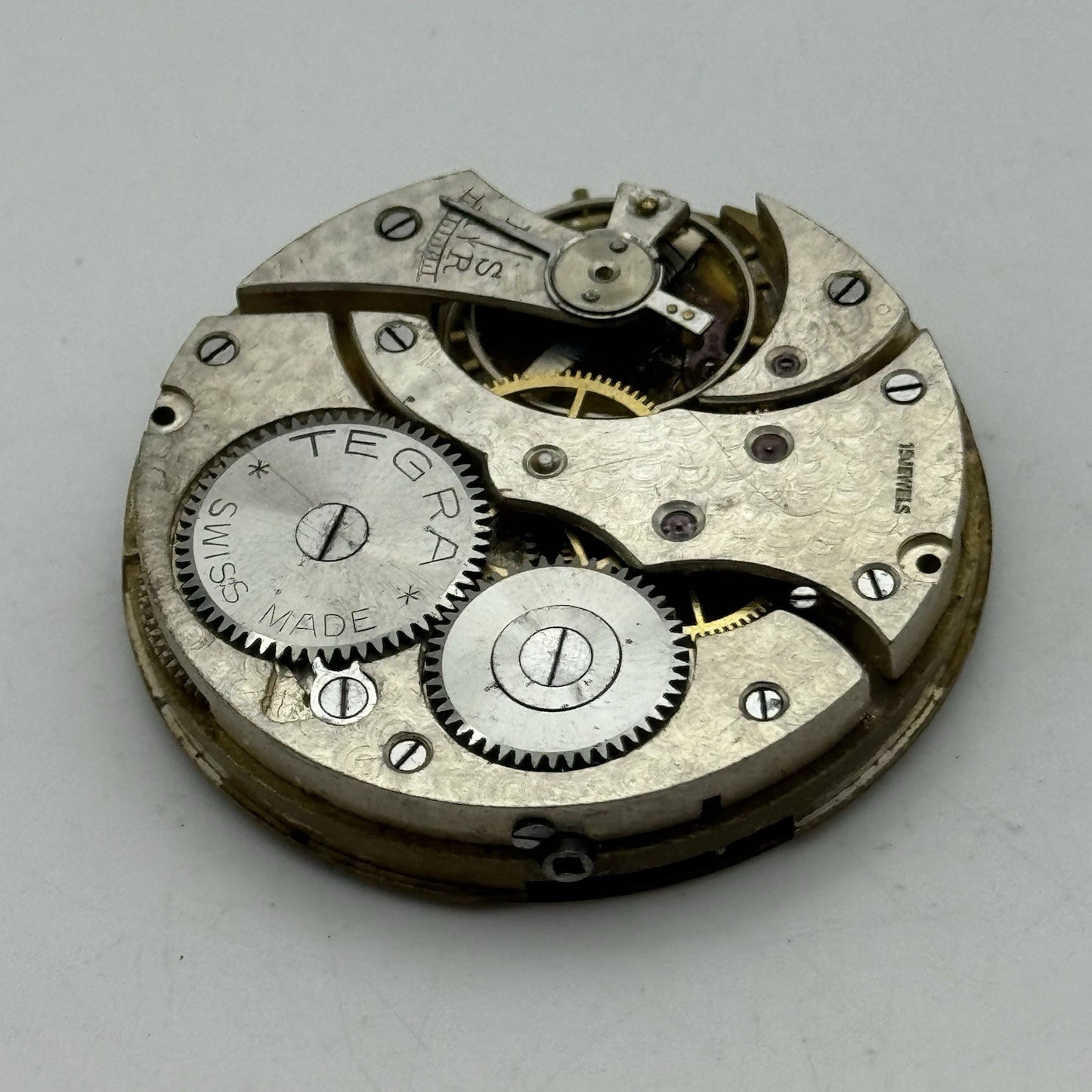 43.1mm Vintage Tegra 15 Jewels Good Balance Hunter Pocket Watch Movement PARTS