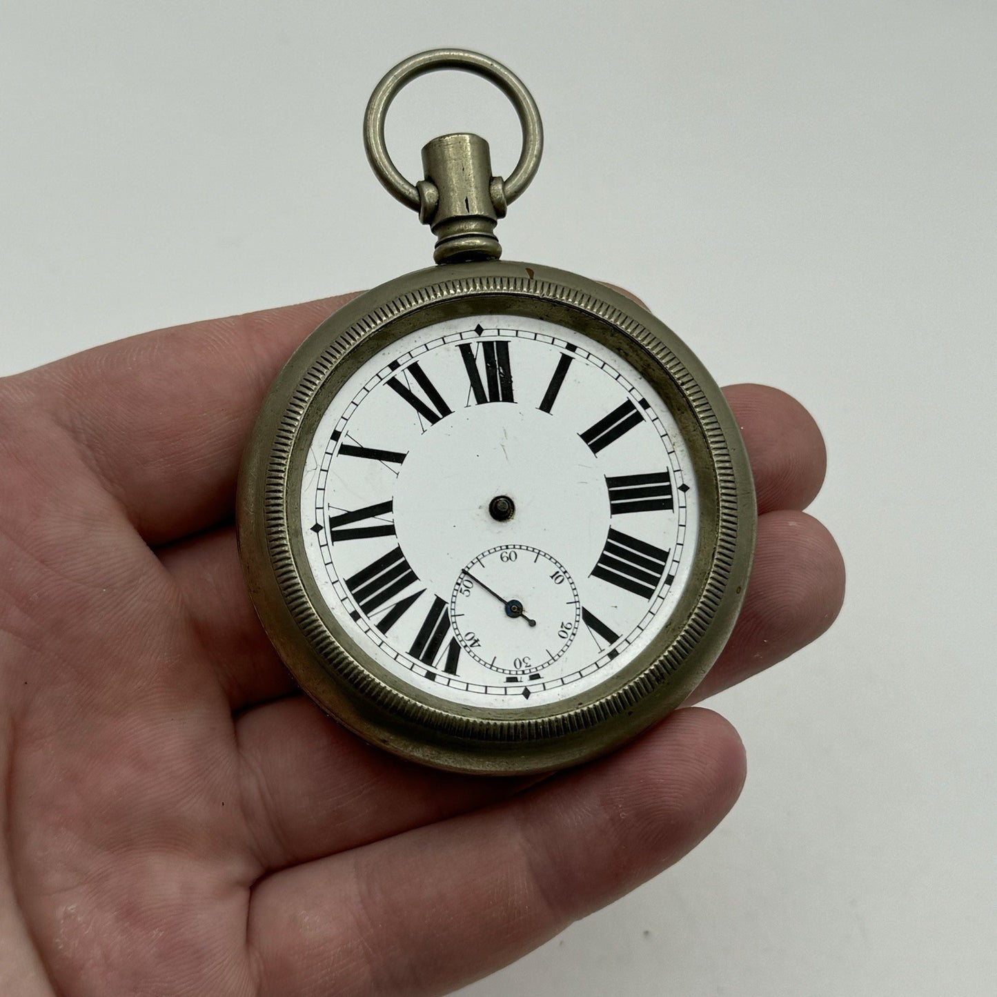57mm Vintage Screw Case Roman Numerals Swiss Sub Secs Pocket Watch PARTS REPAIR