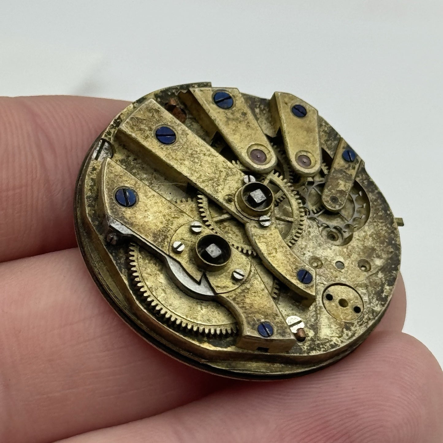 33.8mm Antique Beautiful Porcelain Dial Pocket Watch Movement - PARTS REPAIR