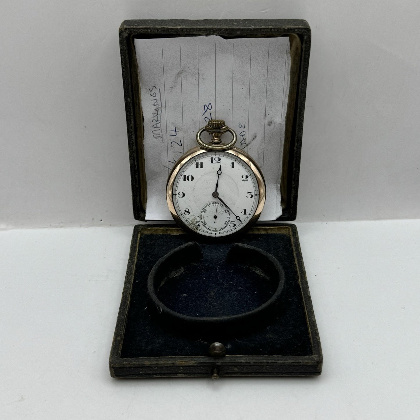 49mm WORKING Vintage Gold Filled Sub Seconds Open Face Pocket Watch & Box