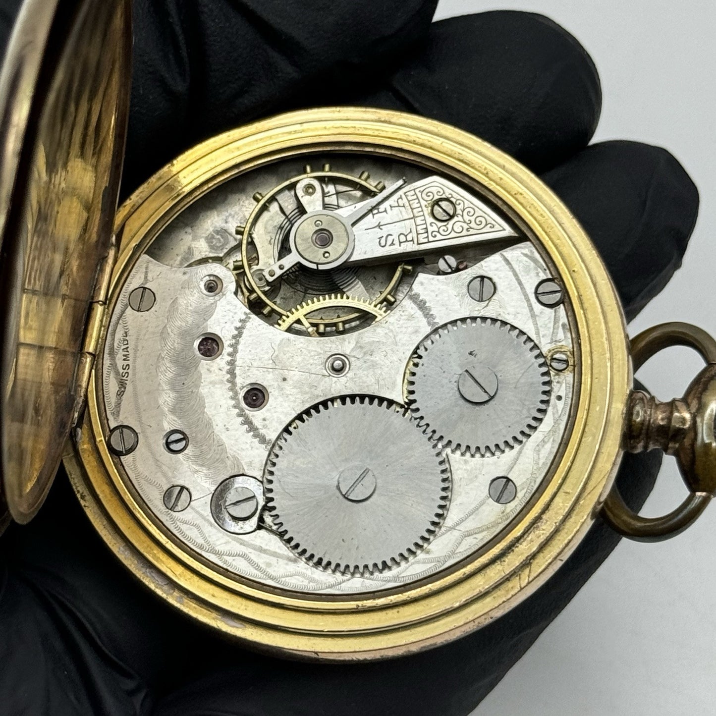 49mm WORKING Vintage Gold Filled Sub Seconds Open Face Pocket Watch & Box