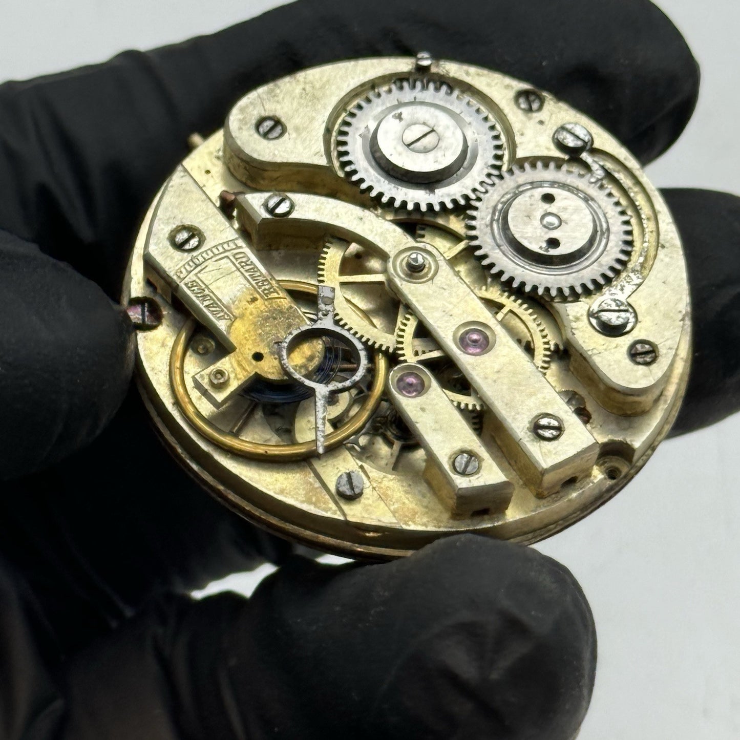 40.5mm Antique Top Wind Pocket Watch Movement - Porcelain Dial PARTS REPAIR