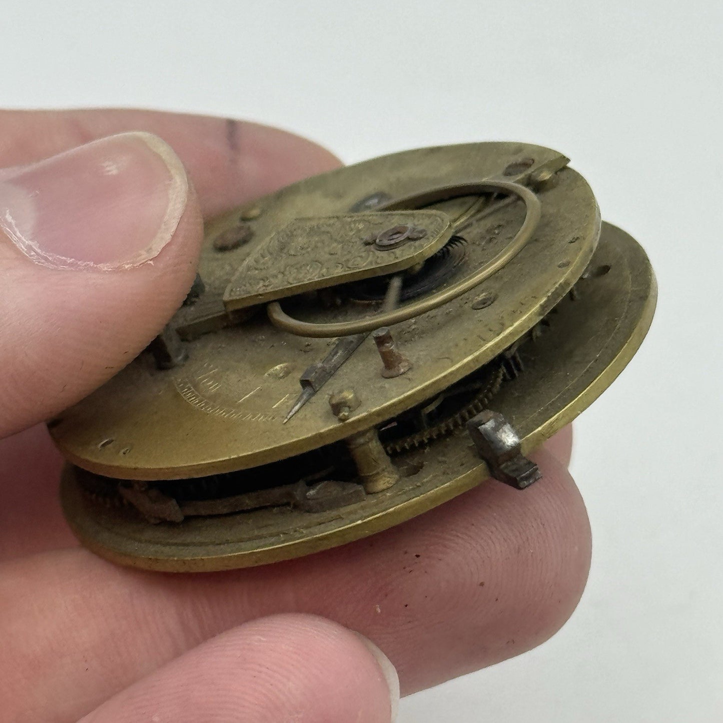 45.2mm Antique Fusee Pocket Watch Movement - Chain Missing PARTS REPAIR SPARES