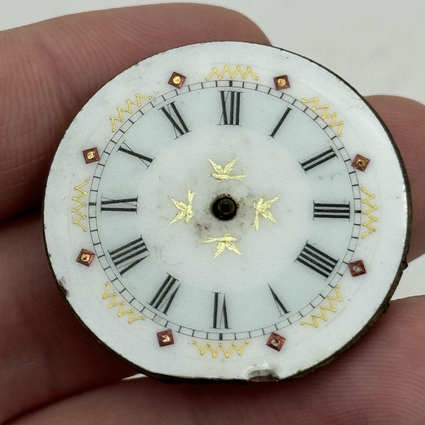 34mm Antique Beautiful Porcelain Dial Pocket Watch Movement - PARTS REPAIR