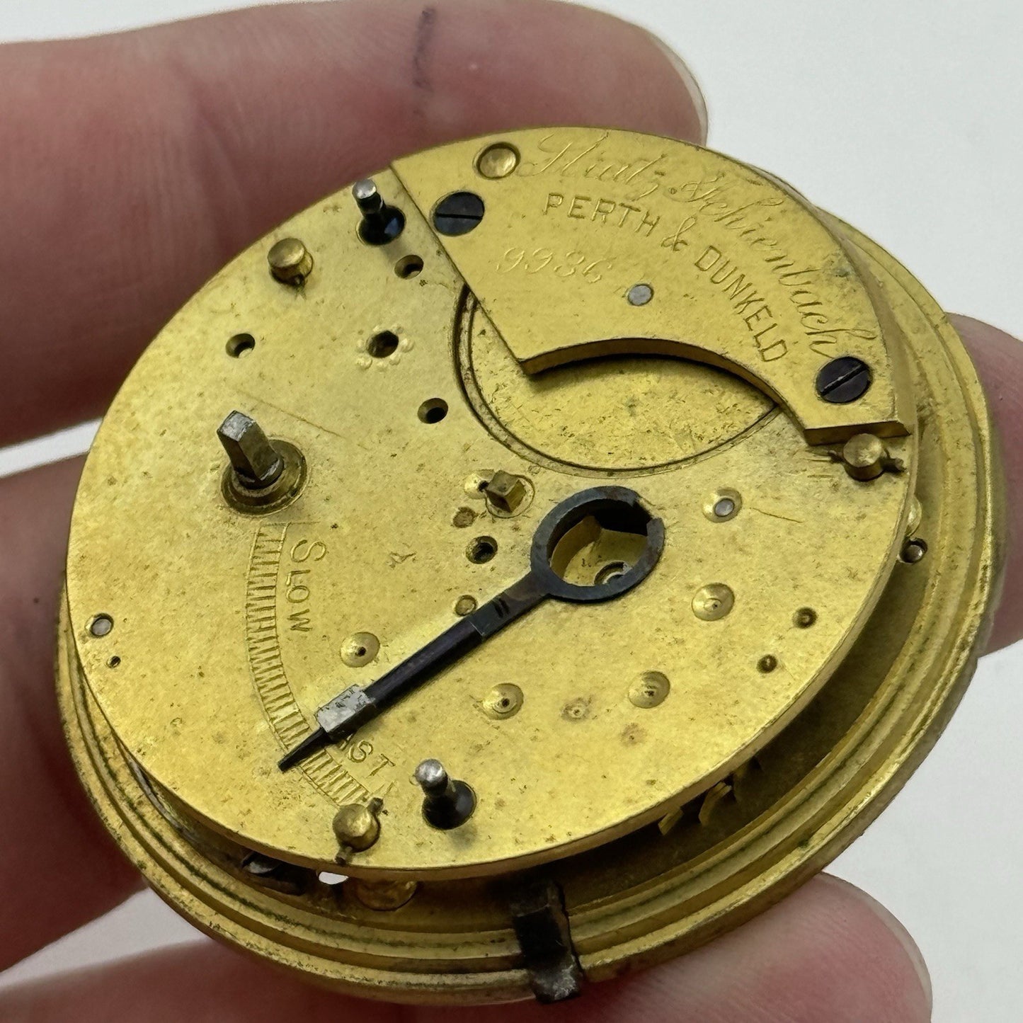 44.9mm Antique Perth & Dunkeld Fusee Pocket Watch Movement - Chain Missing PARTS