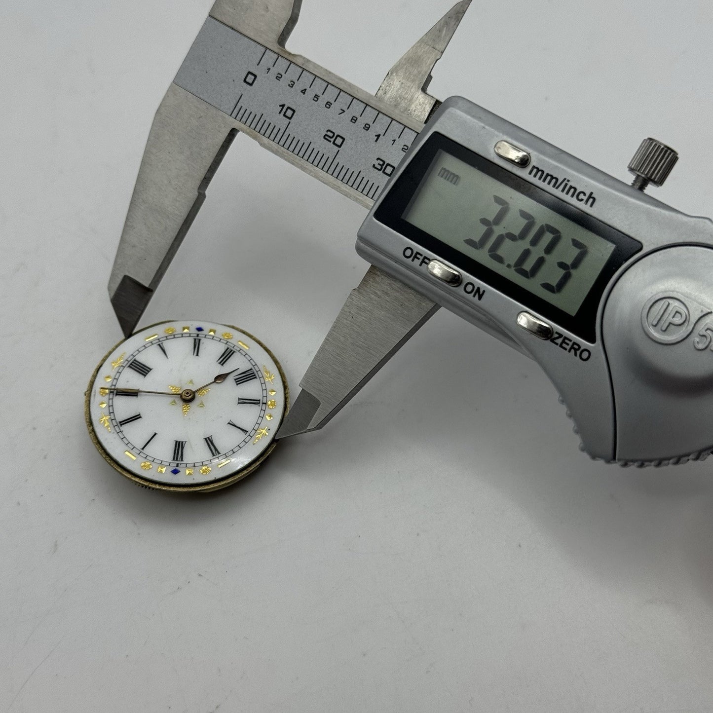 34mm Antique Beautiful Porcelain Dial Pocket Watch Movement - PARTS REPAIR