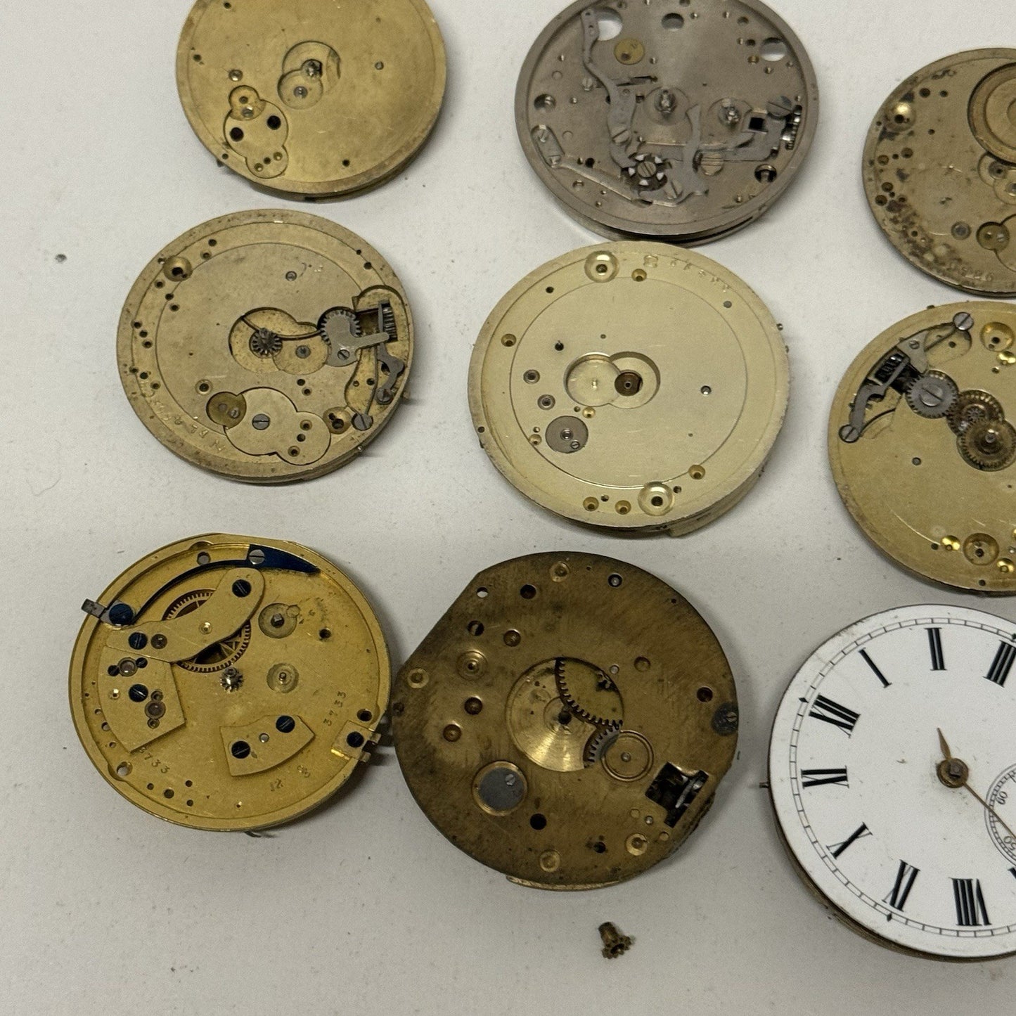 9 x Antique Mixed Pocket Watch Movements Bundle Job Lot Spares Repairs Parts